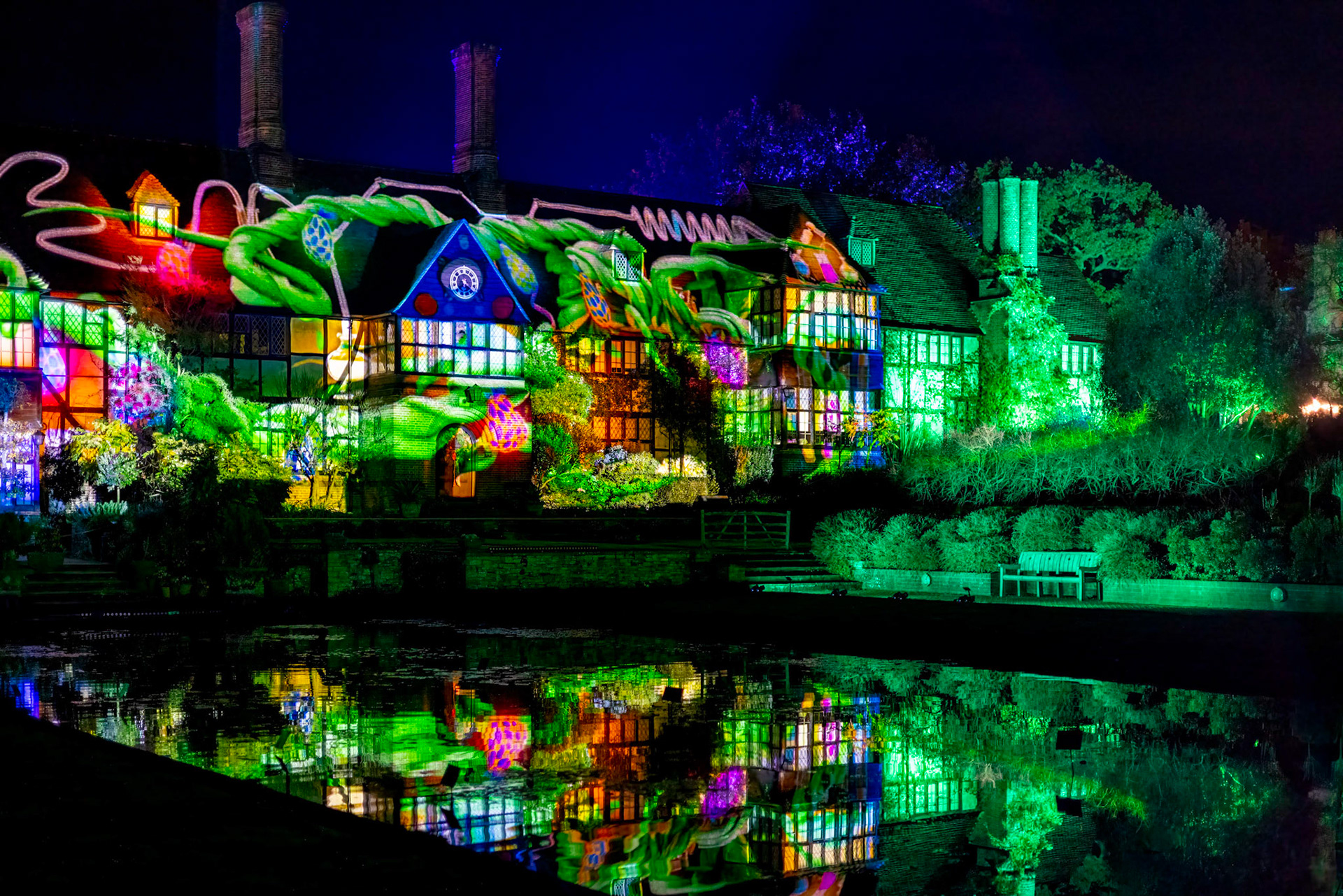 Wisley, Woking, Surrey, UK - November 19 : Christmas Glow 2022 at RHS Garden Wisley, Woking, Surrey, England, UK on November 19, 2022