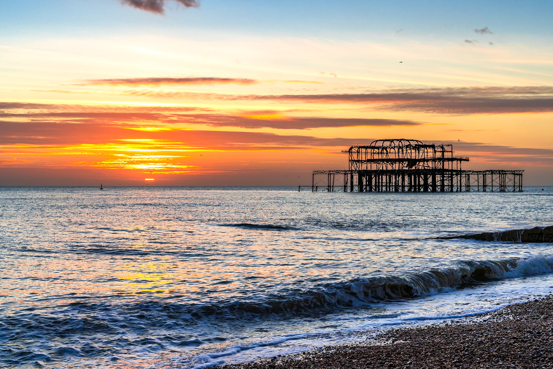 BRIGHTON, EAST SUSSEX/UK - JANUARY 8 : View of the West Pier in Brighton East Sussex on January 8, 2019