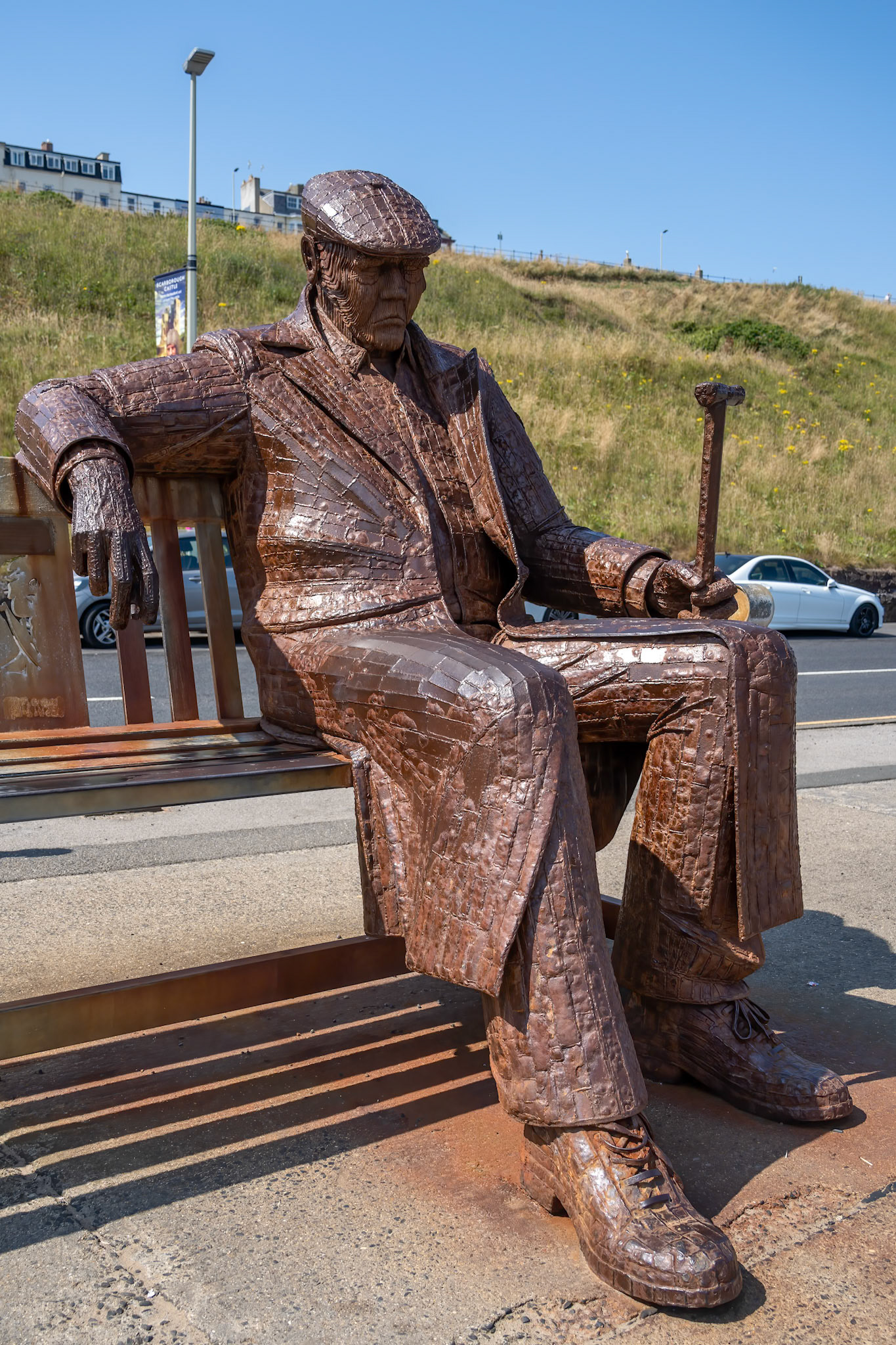 SCARBOROUGH,  NORTH YORKSHIRE, UK - JULY 18: Freddie Gilroy and the Belsen Stragglers statue in Scarborough, North Yorkshire on July 18, 2022