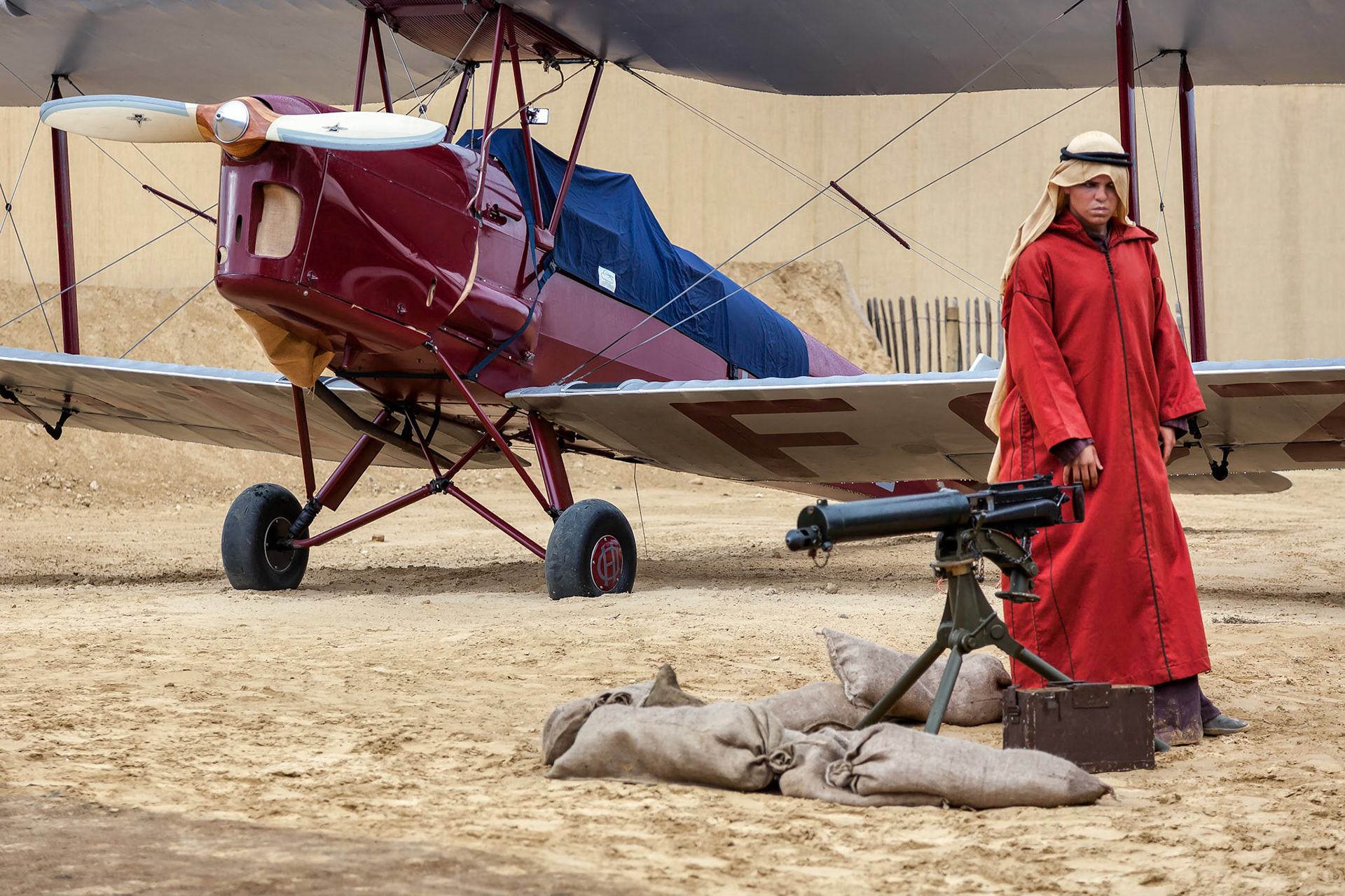Bedouin Guarding WW1 Aircraft in the Desert