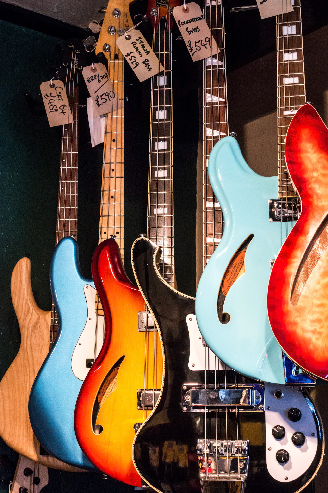 Electric Guitars on Display in a Music Shop