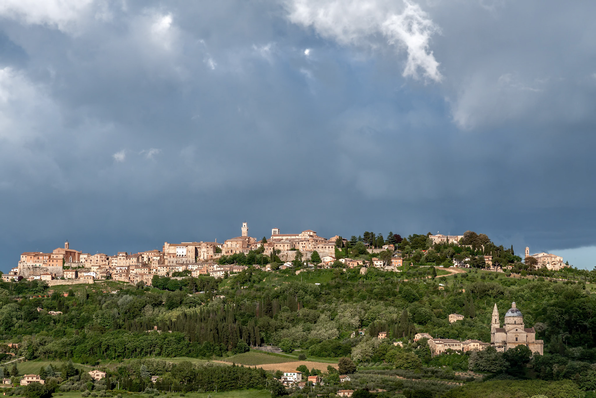 View of Montepulciano and San Biagio under Stormy Conditions