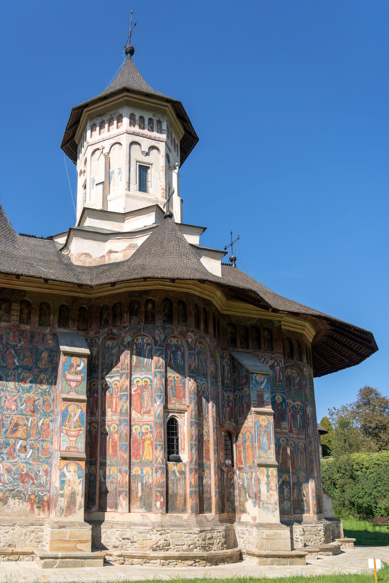 MOLDOVITA, MOLDOVIA/ROMANIA - SEPTEMBER 18 : Frescos on the exterior of the Monastery in Moldovita in Moldovia Romania on September 18, 2018