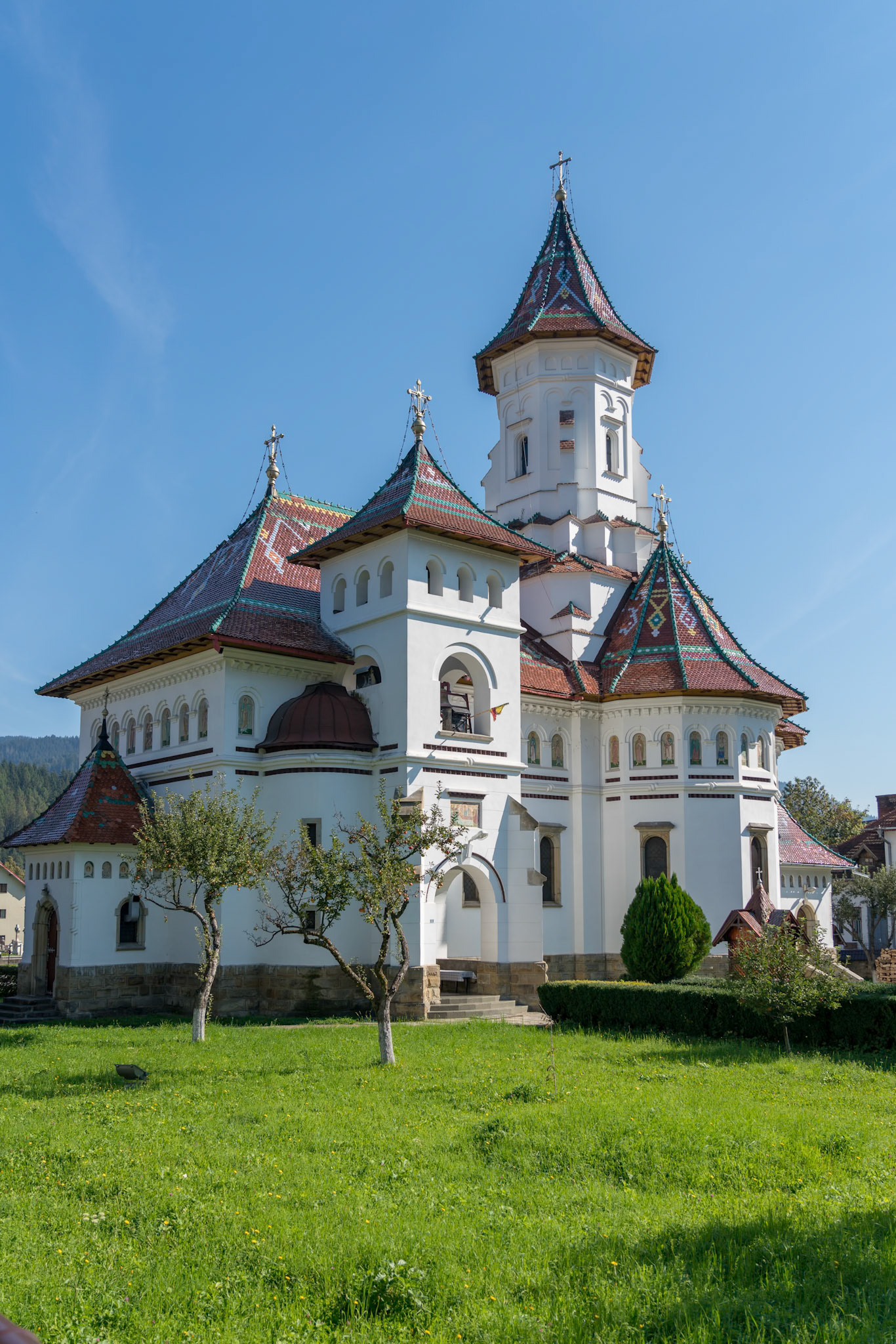 CAMPULUNG MOLDOVENESC, TRANSYLVANIA/ROMANIA - SEPTEMBER 18 : Exterior view of the Assumption Cathedral in Campulung Moldovenesc Transylvania Romania on September 18, 2018