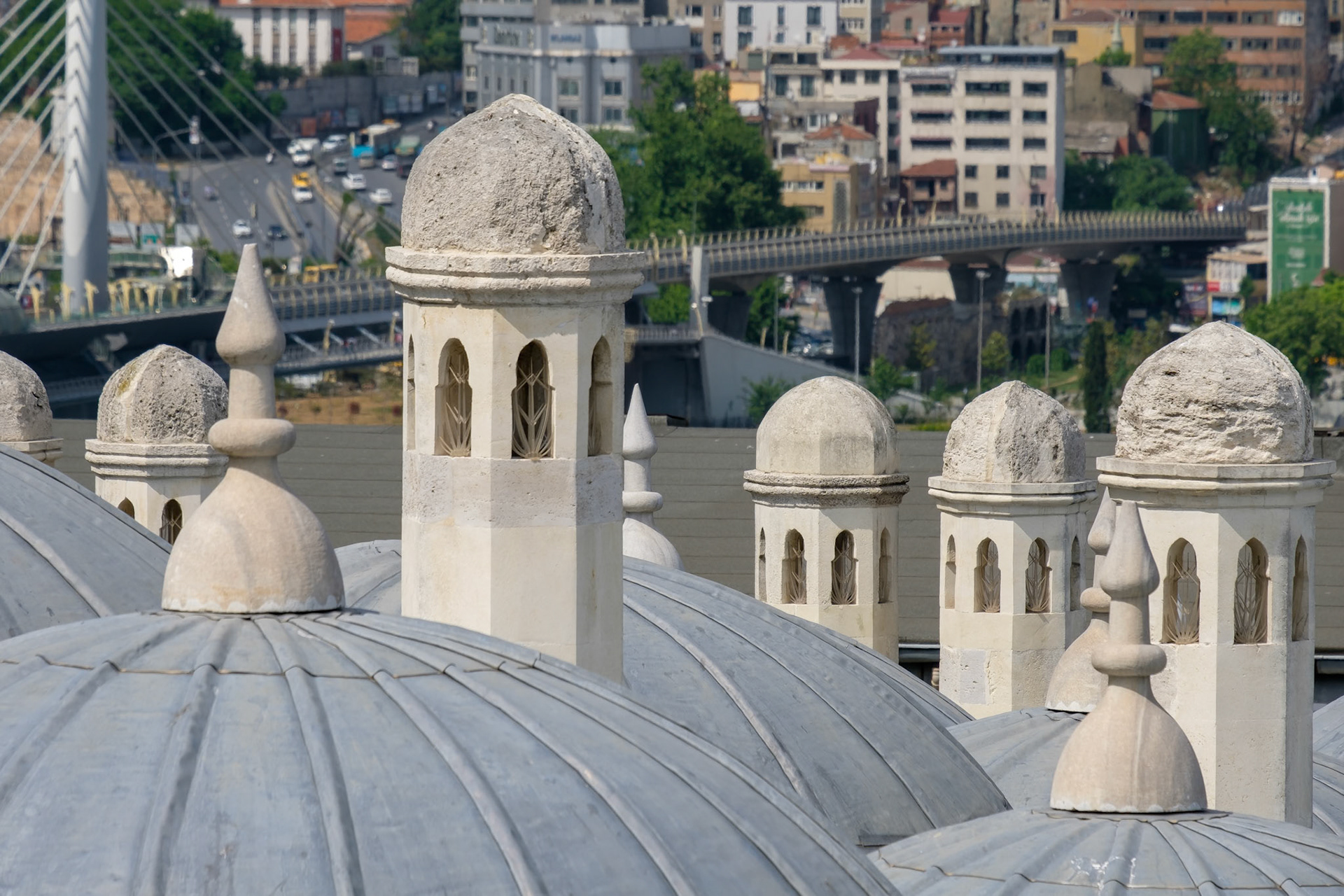 ISTANBUL, TURKEY - MAY 28 : View across the rooftops of the Suleymaniye Mosque in Istanbul Turkey on May 28, 2018