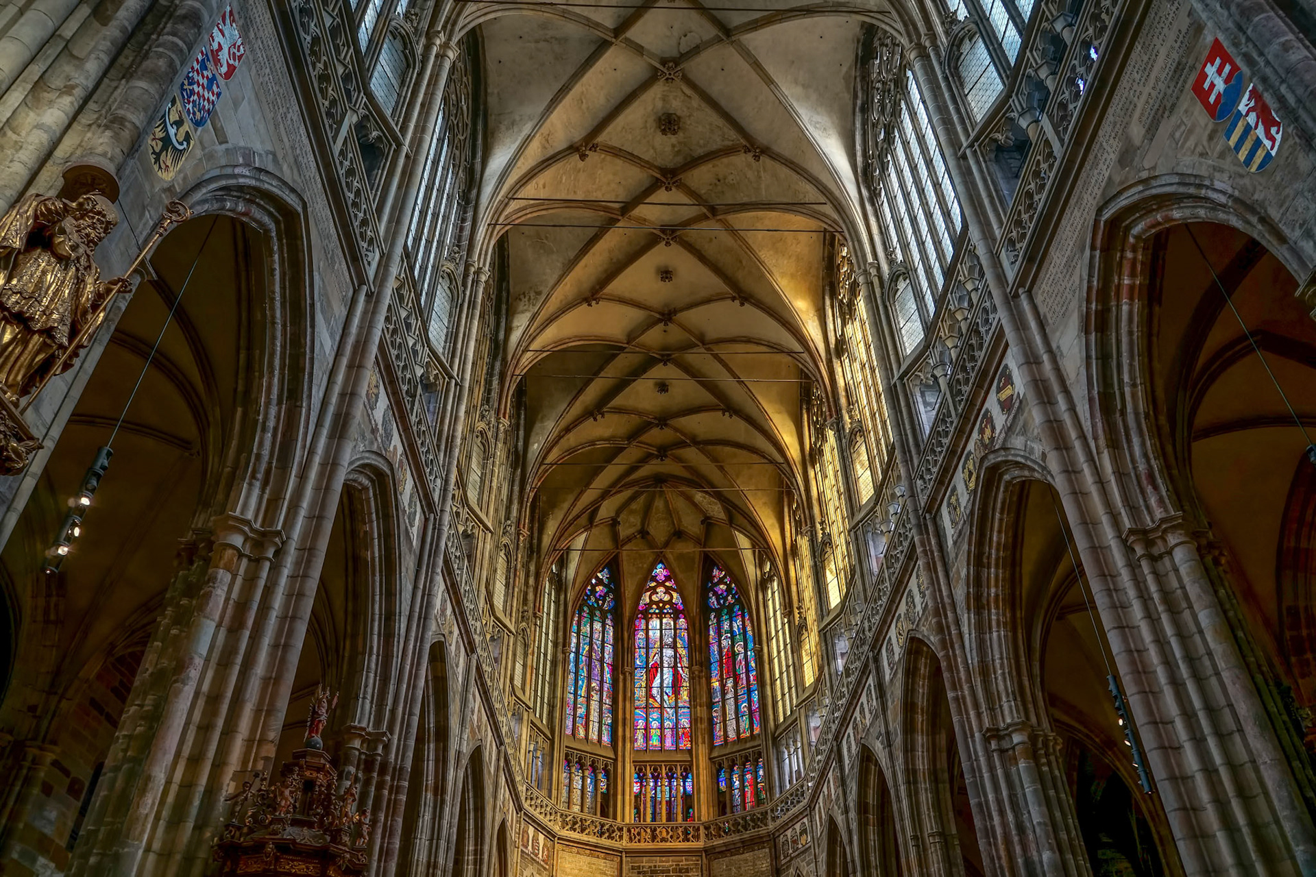 Stained Glass Window in St Vitus Cathedral in Prague