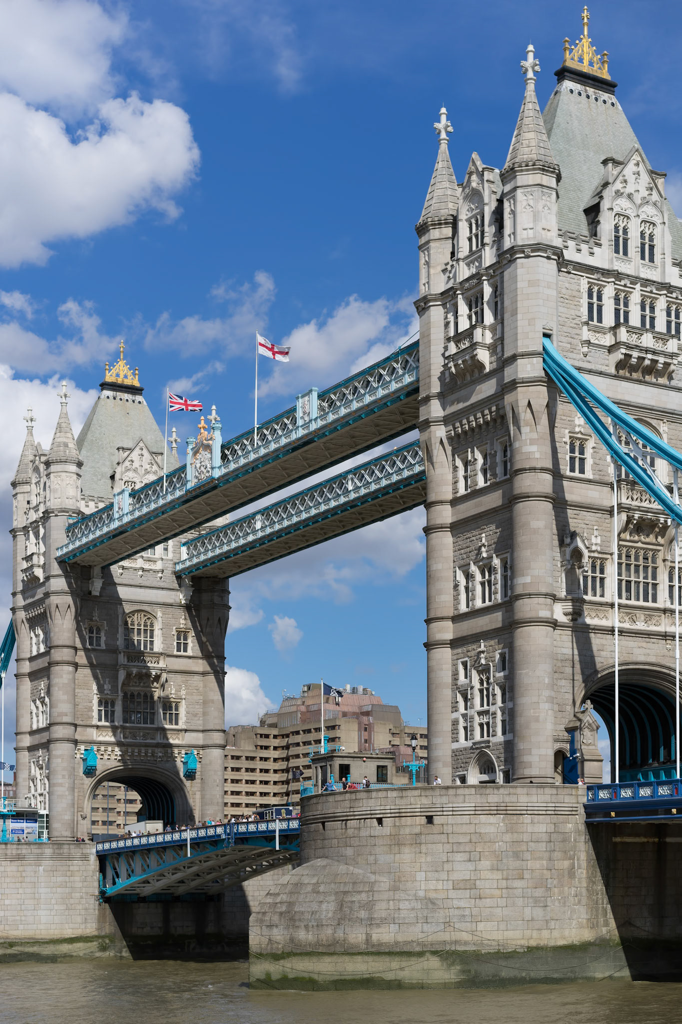 LONDON, UK - AUGUST 22 : View  of Tower Bridge in London on August 22, 2014. Unidentified people