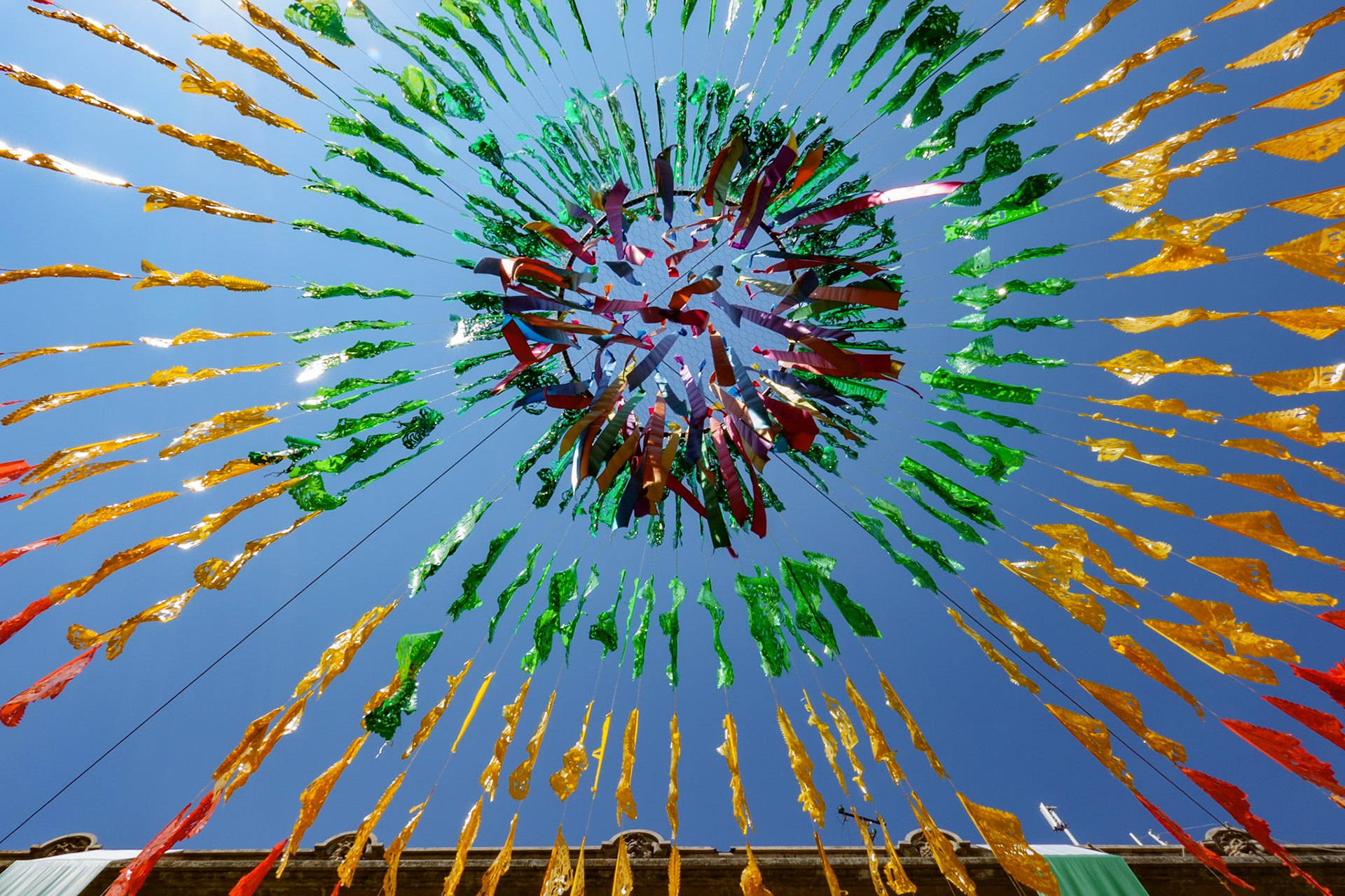 Festive canopy over the street, Oaxaca