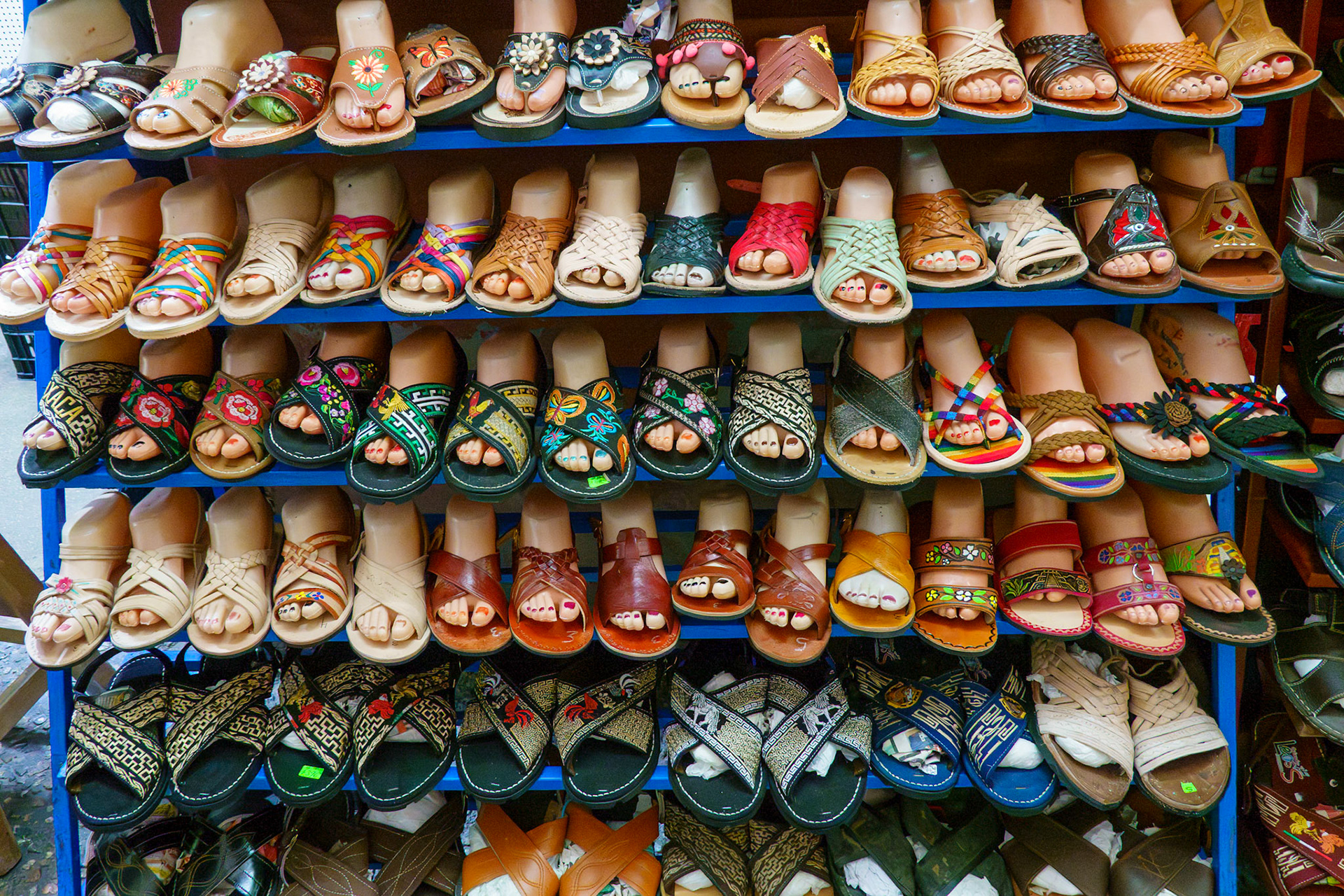 Sandals for sale in Oaxaca market