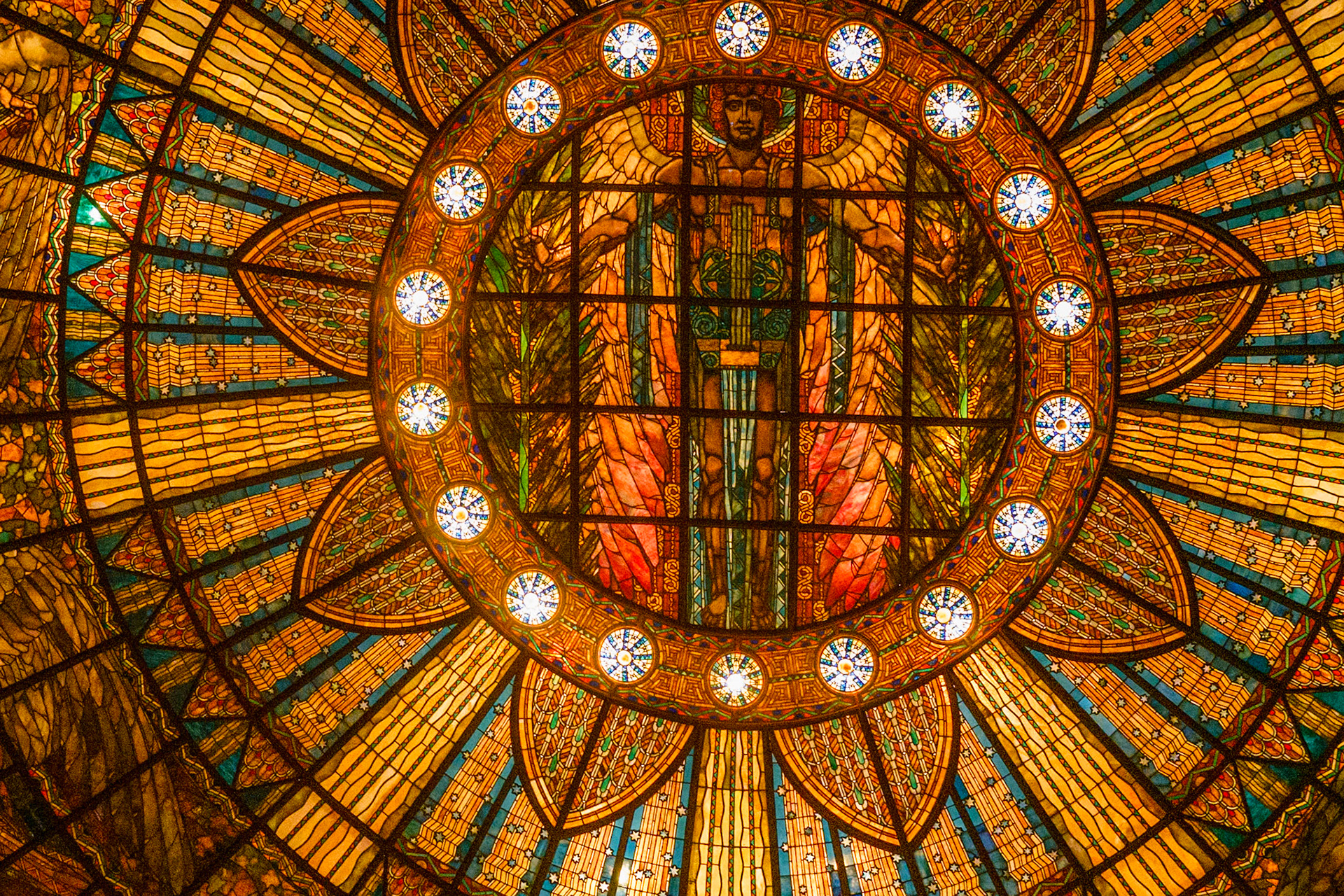 Stained glass ceiling at Palacio De Bellas Artes, Mexico City