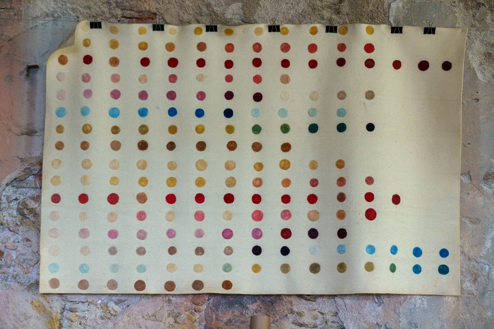 Color swatches at felting workshop