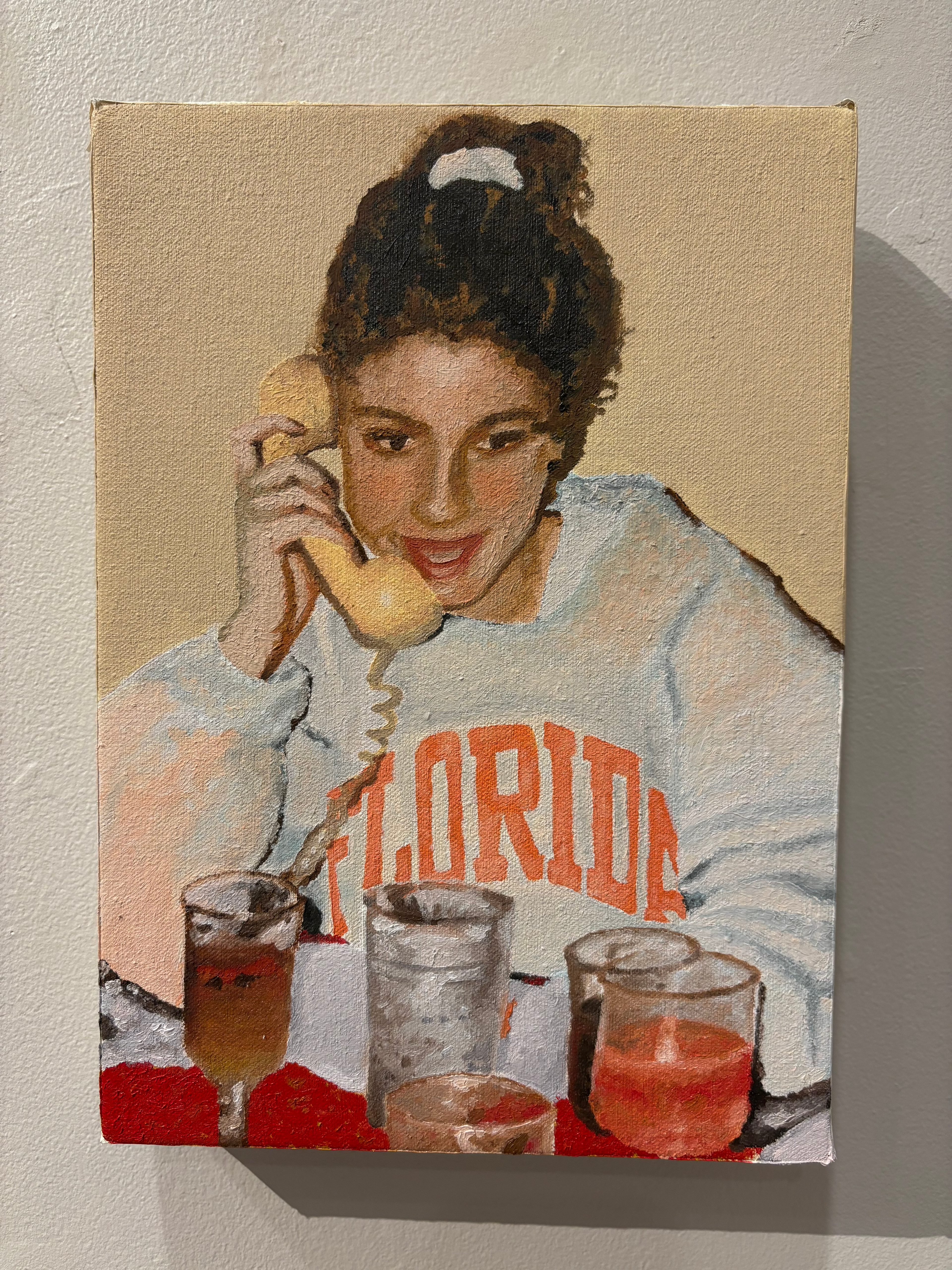 Oil painting: small portrait of my mom in the 1980s