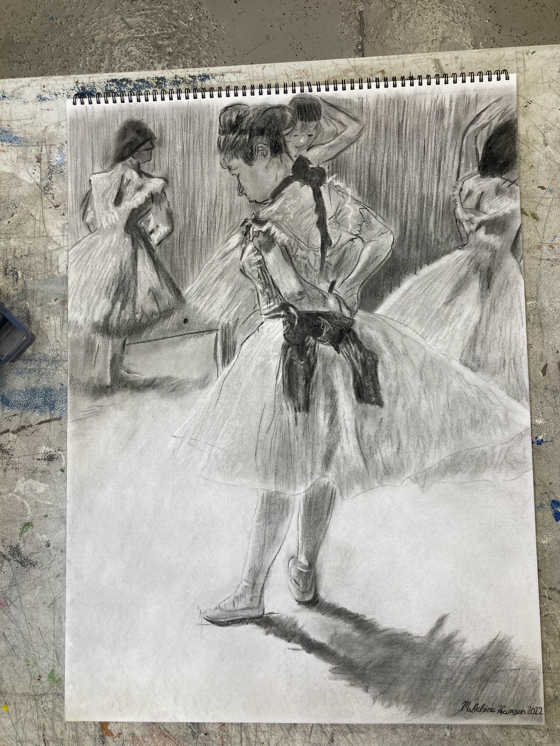 Charcoal pencil drawing: master copy of "A Study of a Dancer" by Edgar Degas