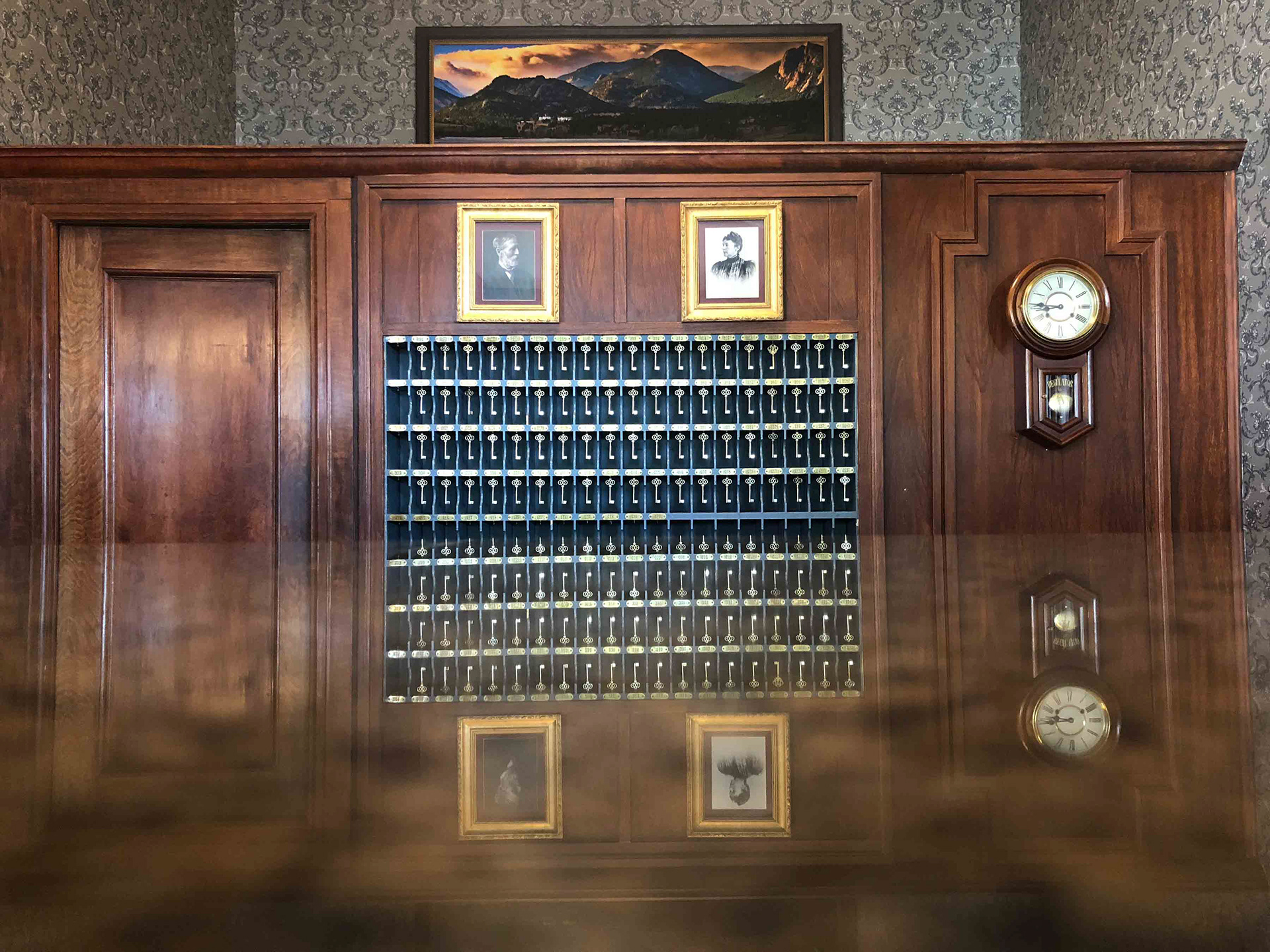 Front desk of the Stanley Hotel in Estes Park, CO.