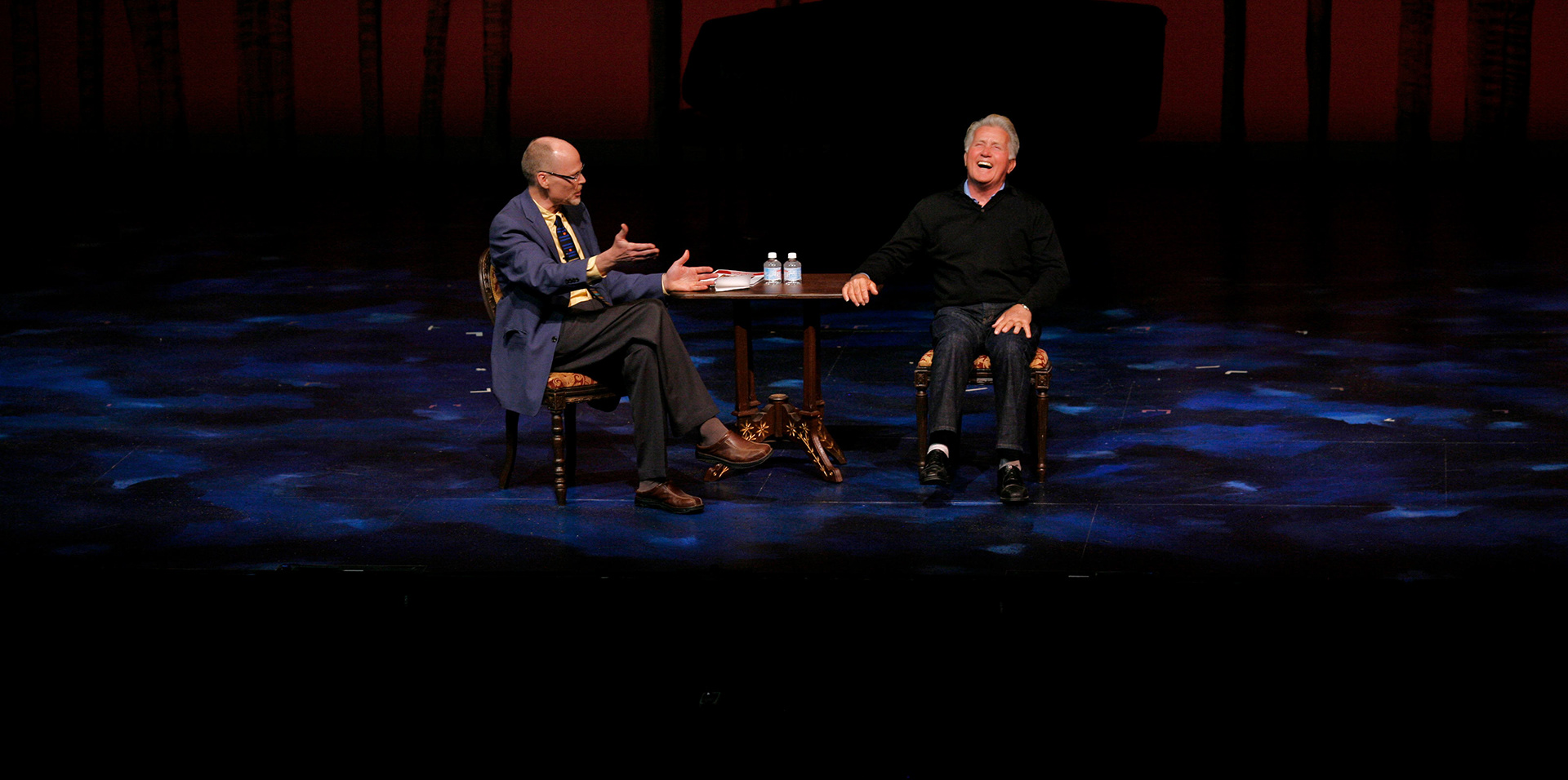 IU Theatre and Drama professor Jonathan R. Michaelsen interviews actor Martin Sheen, right, during a private talk to students.