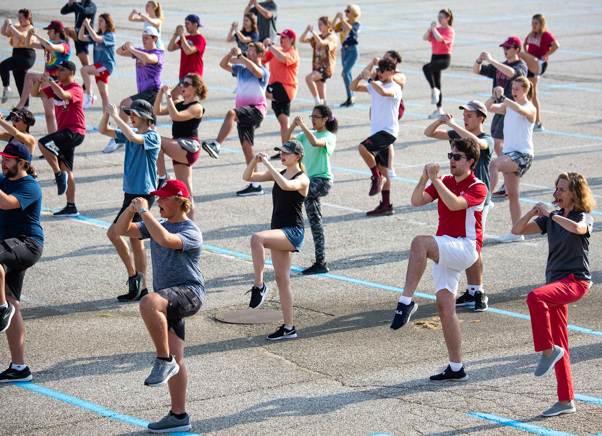 IU President Pam Whitten crashes Marching Hundred practice.