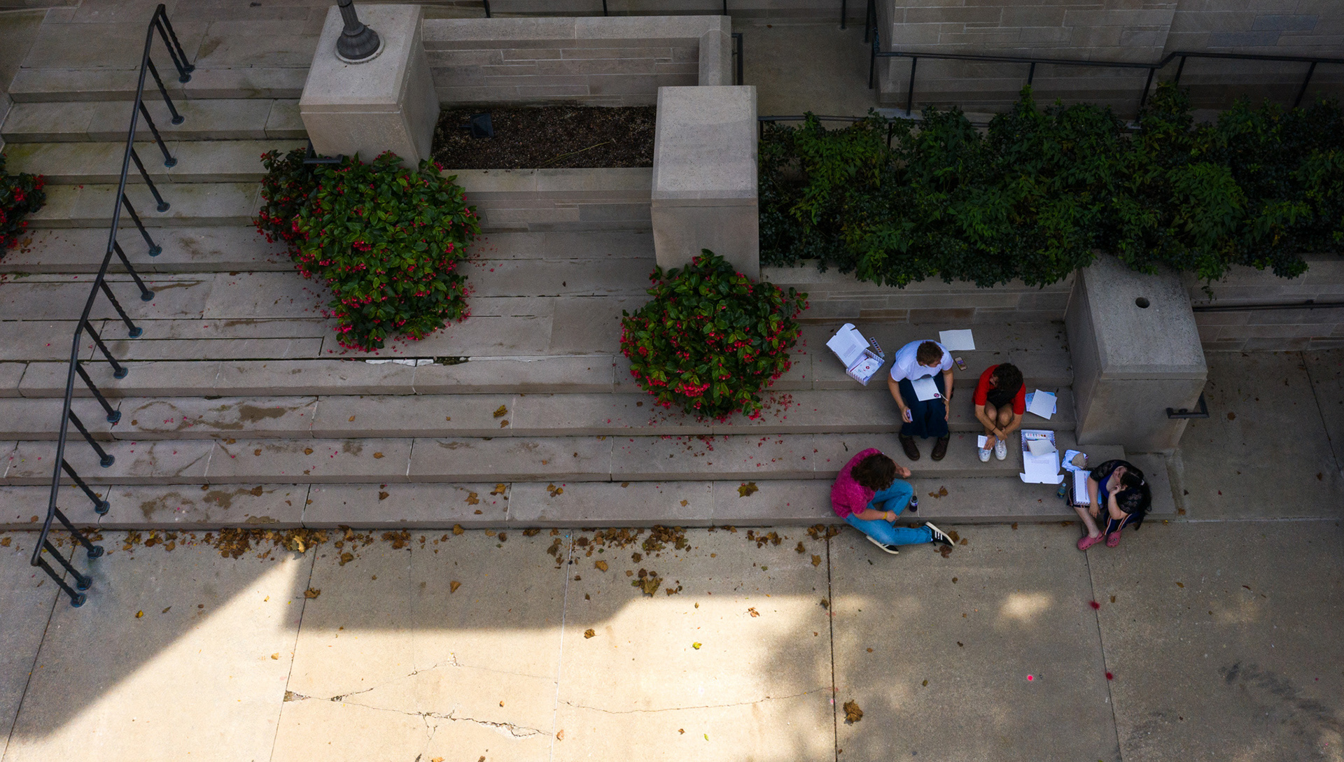 Students gather on the steps of IU's Lilly Library.