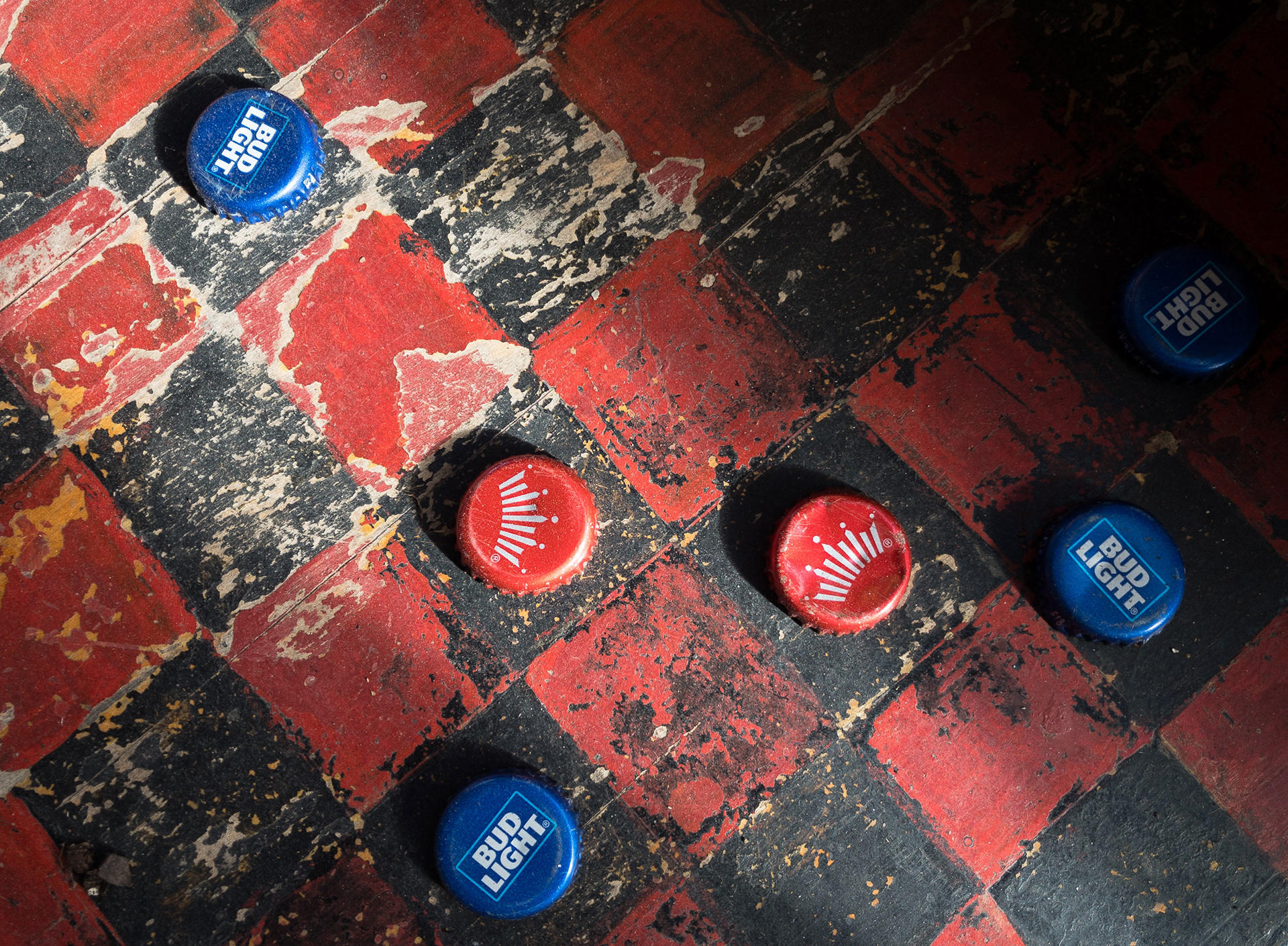 Bottle cap checkerboard in Story, IN.