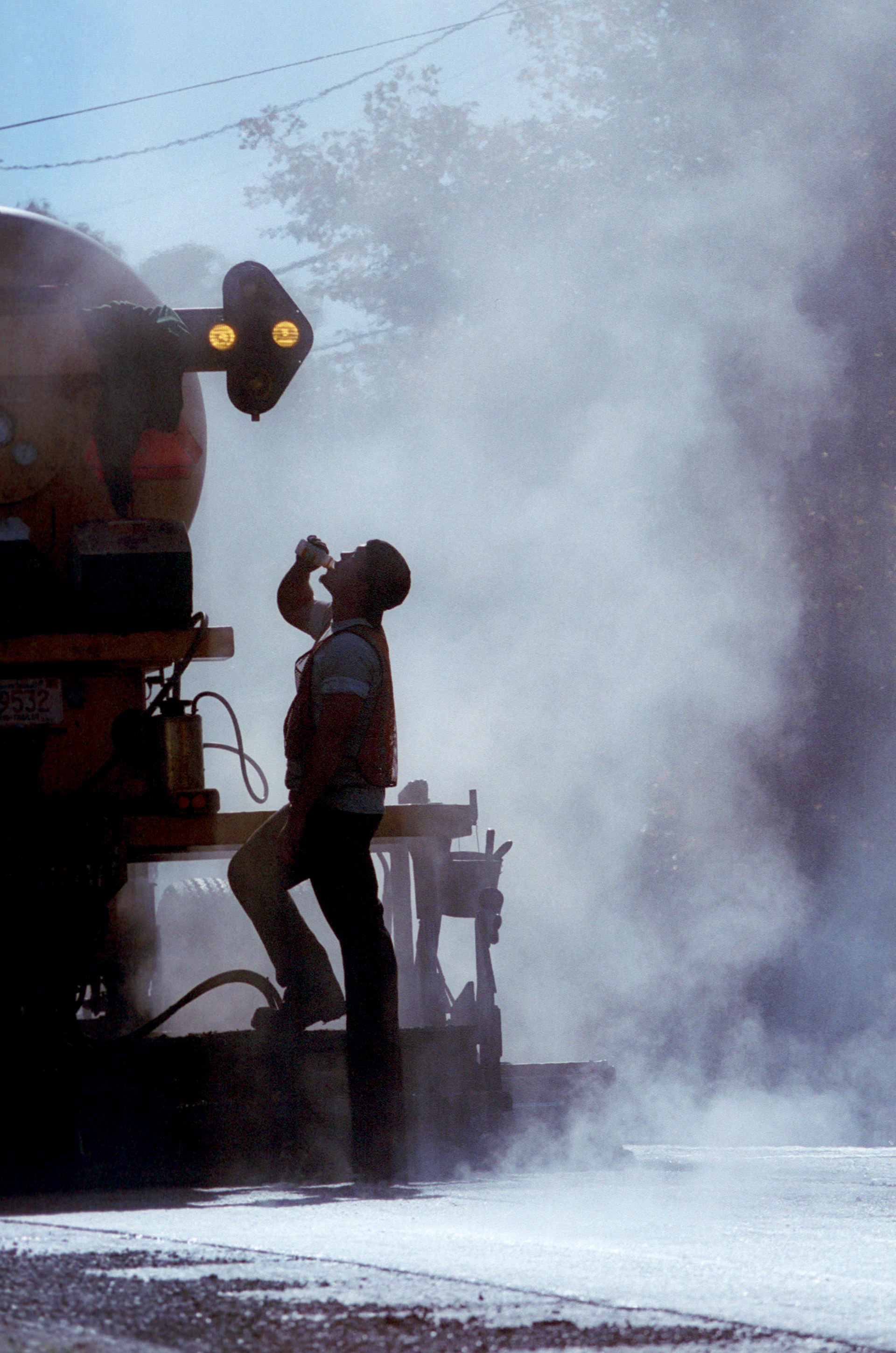 A road worker takes a break.