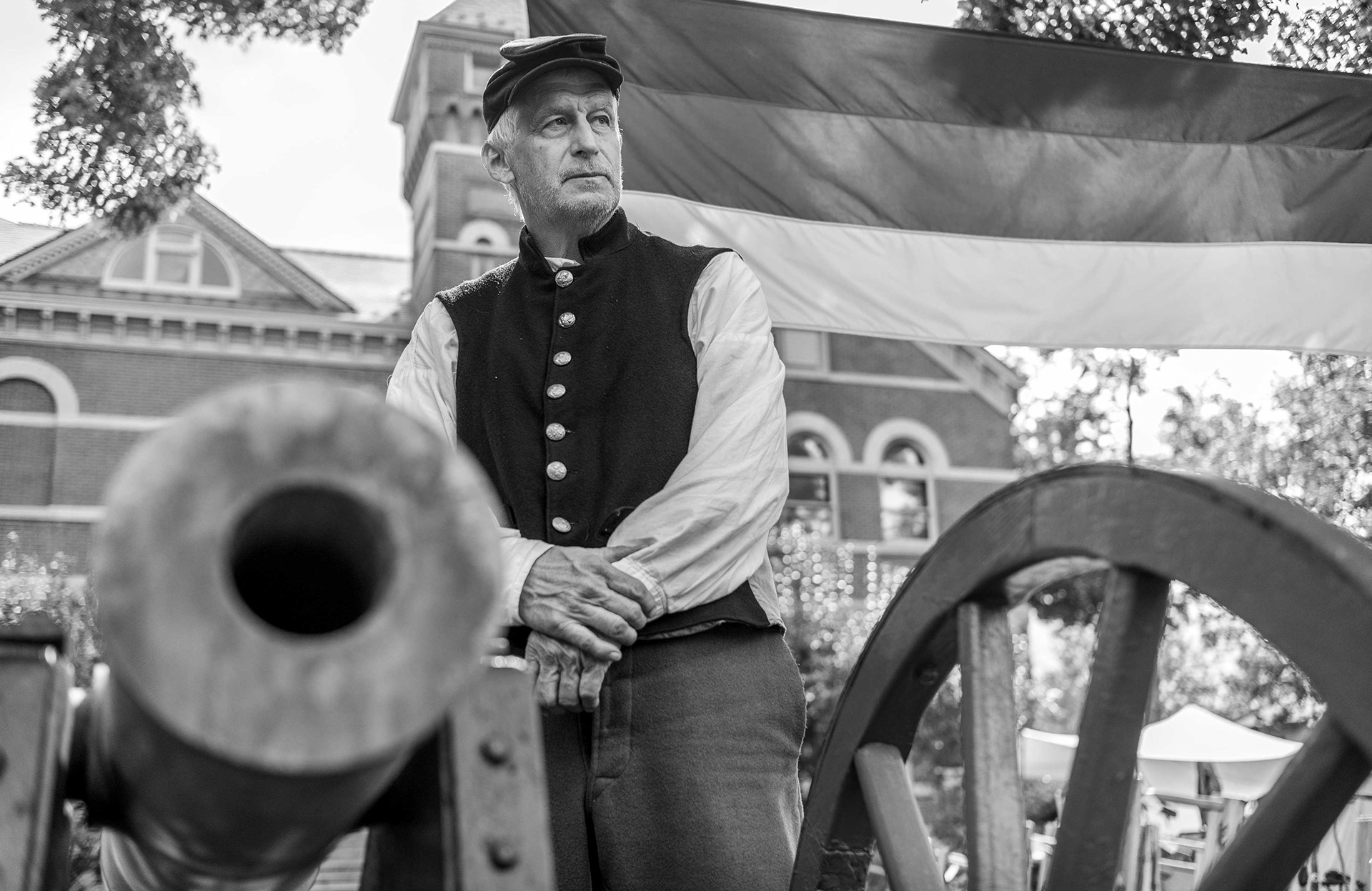 Leather craftsman and reenactor in New Harmony, IN.