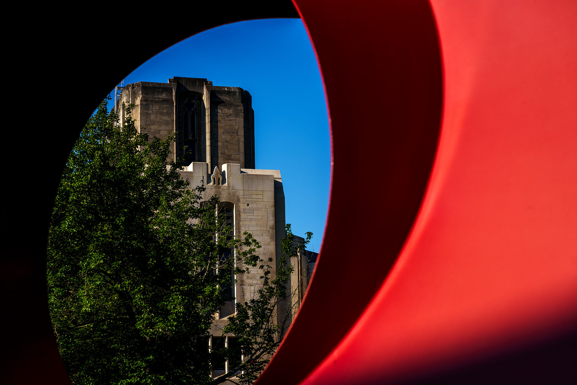 Woodburn Hall through the aperture of the Indiana Arc.