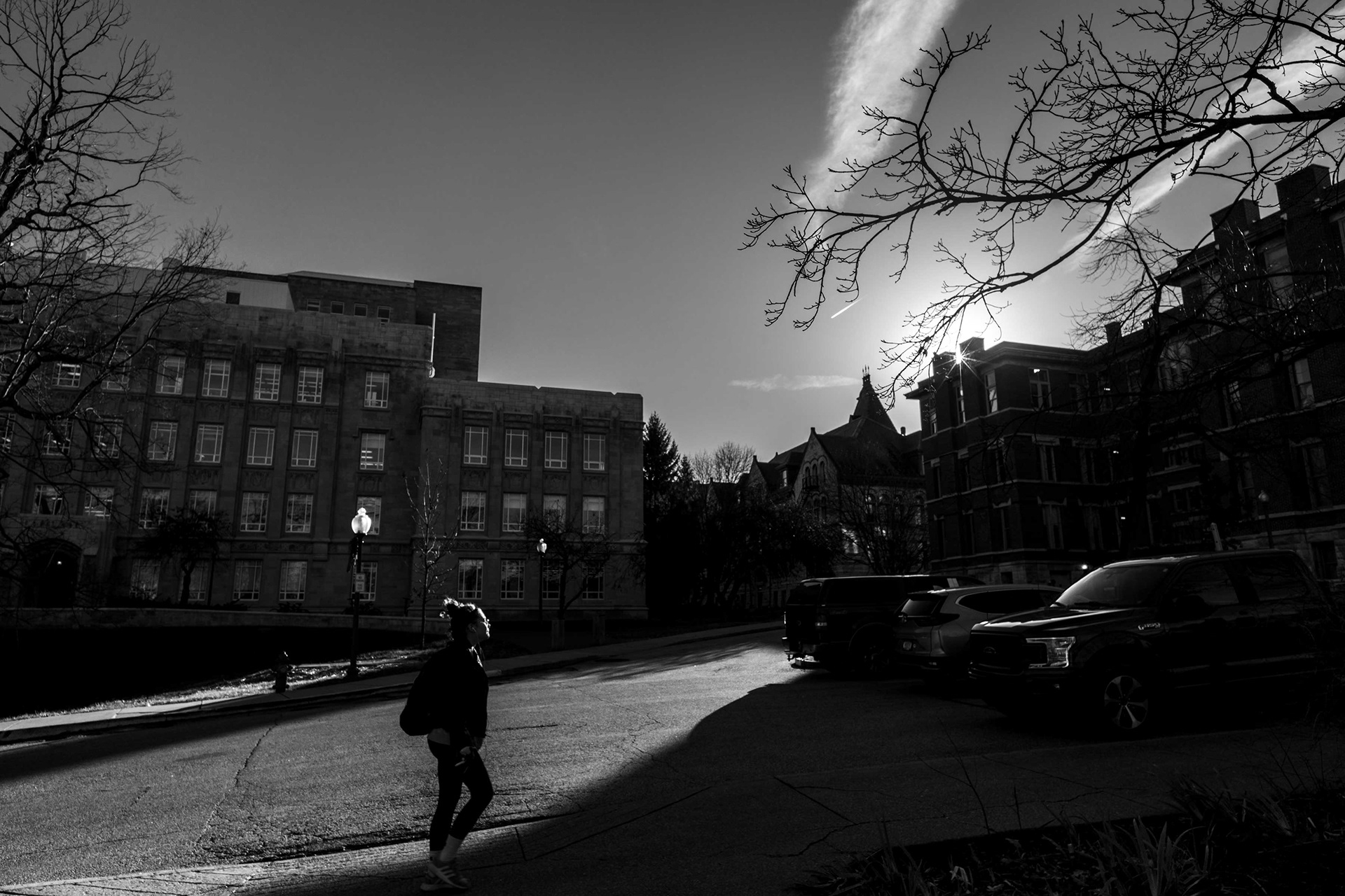 Warm winter sun on the IU campus.