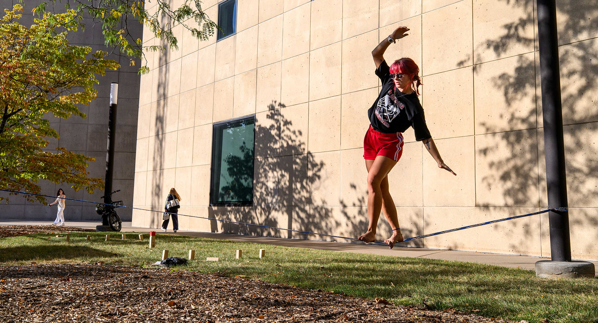 Slack line practice.