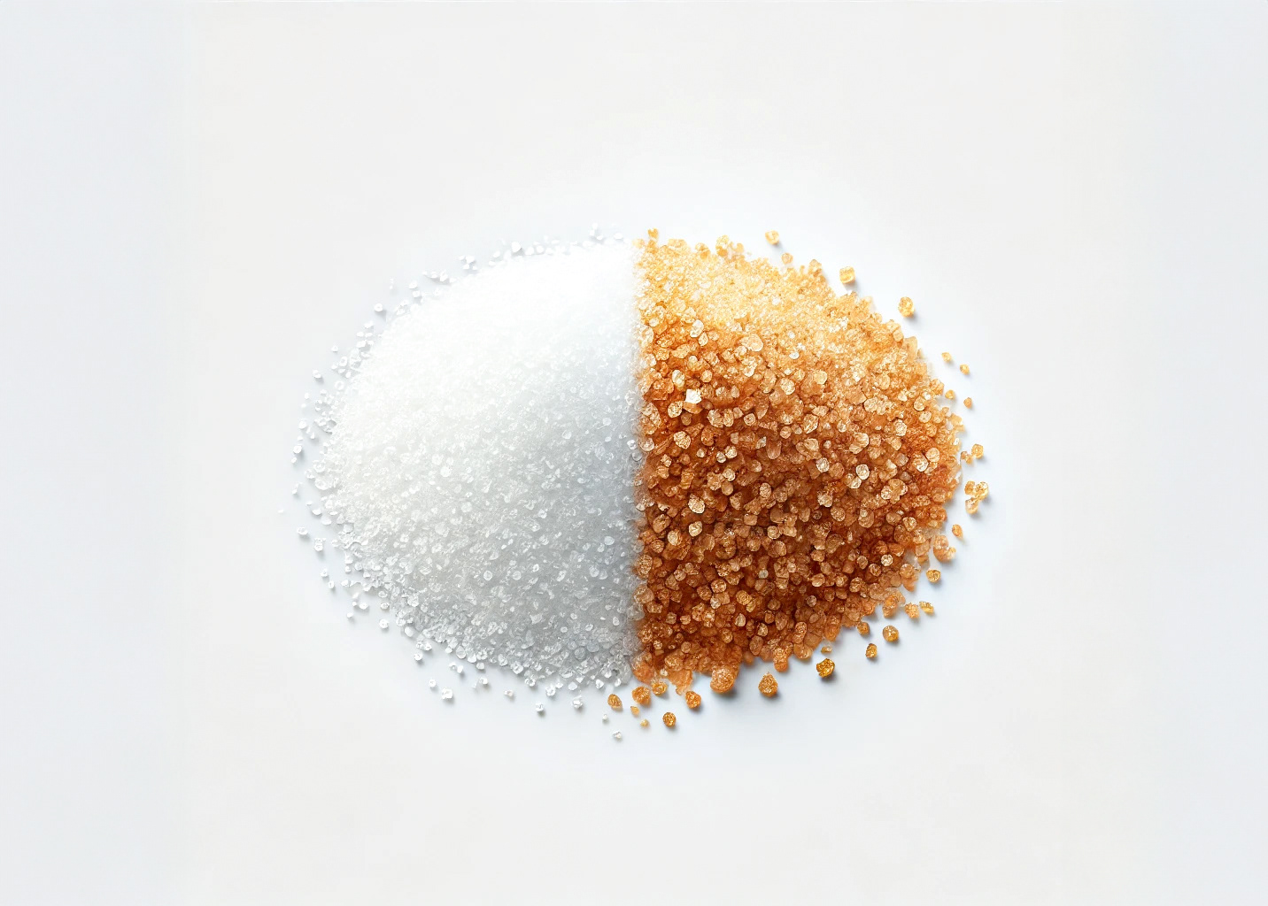 White and Brown Sugar on White Background