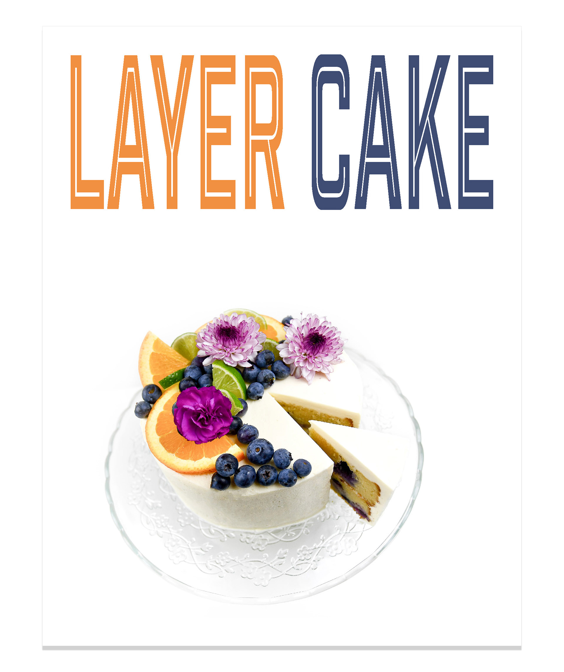 A beautifully decorated Blueberry Orange Layer Cake, featuring layers of moist cake, fresh fruit, and delicate floral accents.