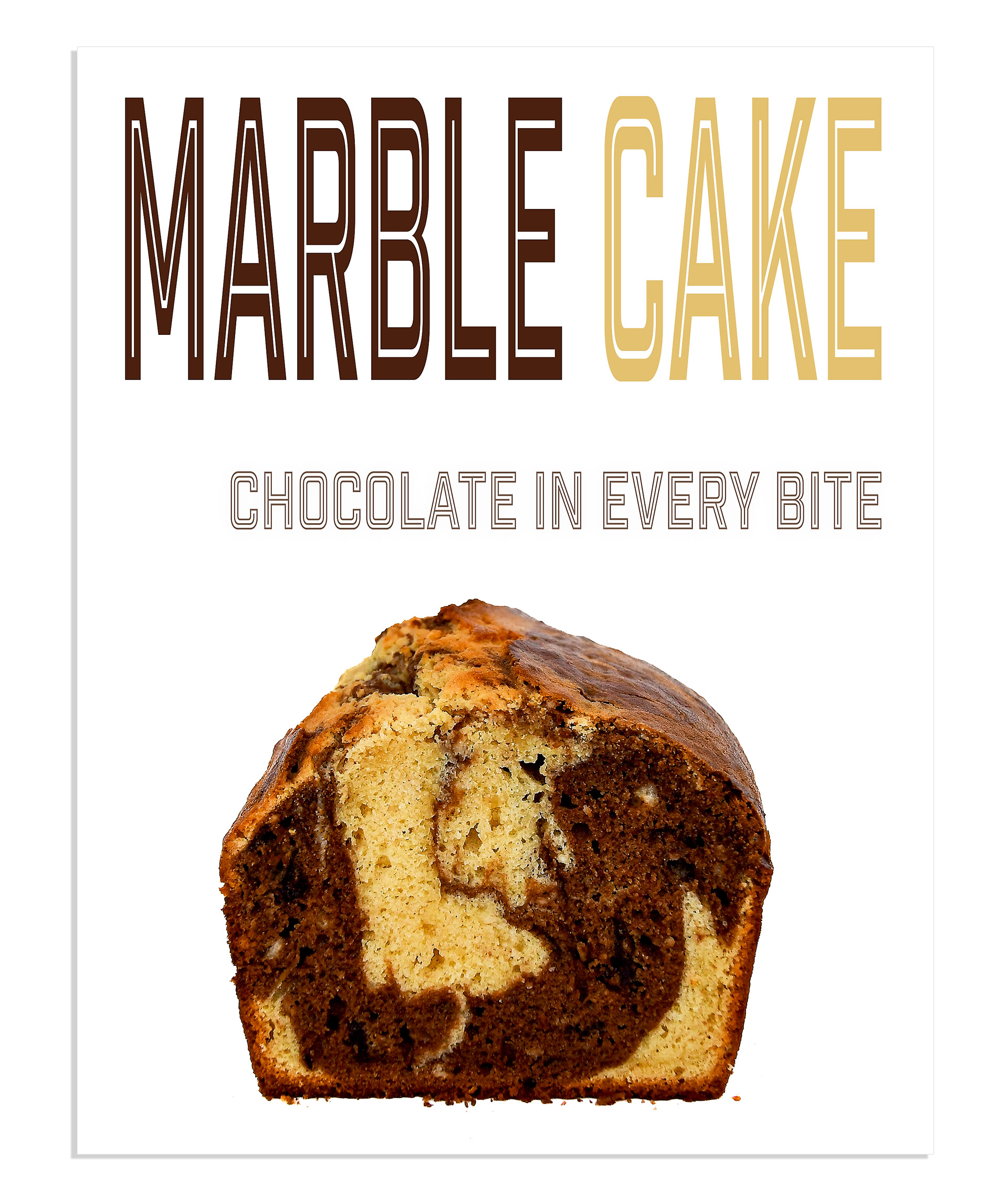 A freshly baked marble cake with a perfect swirl of vanilla and chocolate, sliced to reveal its moist, buttery texture.