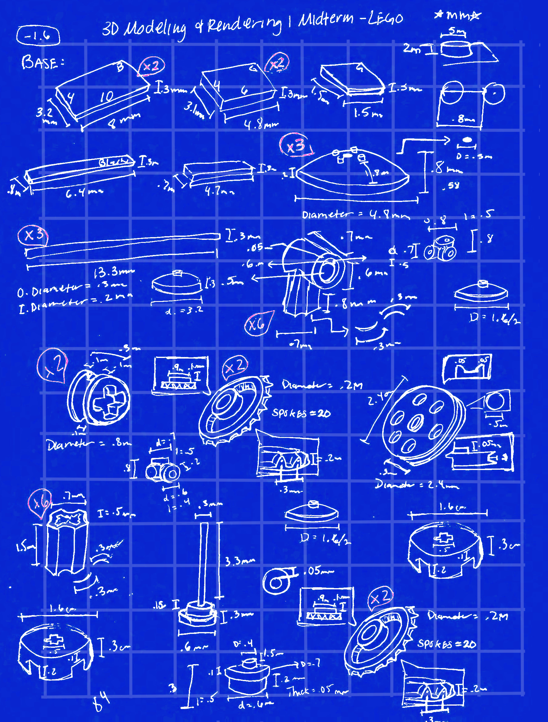 Project Lego pieces measurements and Notes converted into a Blueprint.