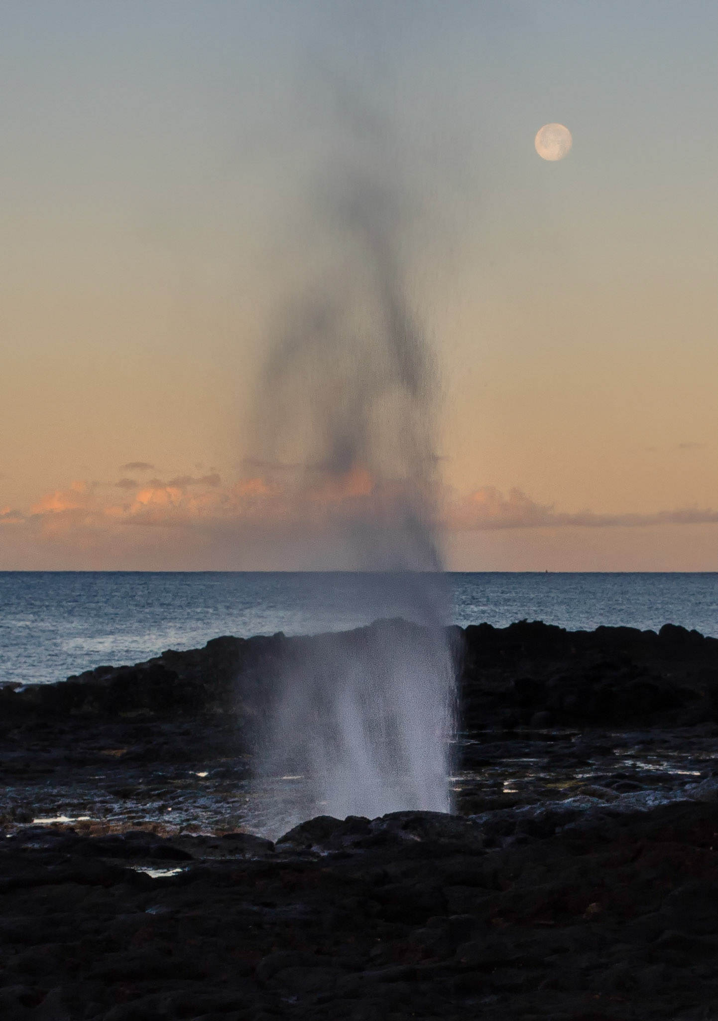 Moonset/sunrise at Spouting Horn