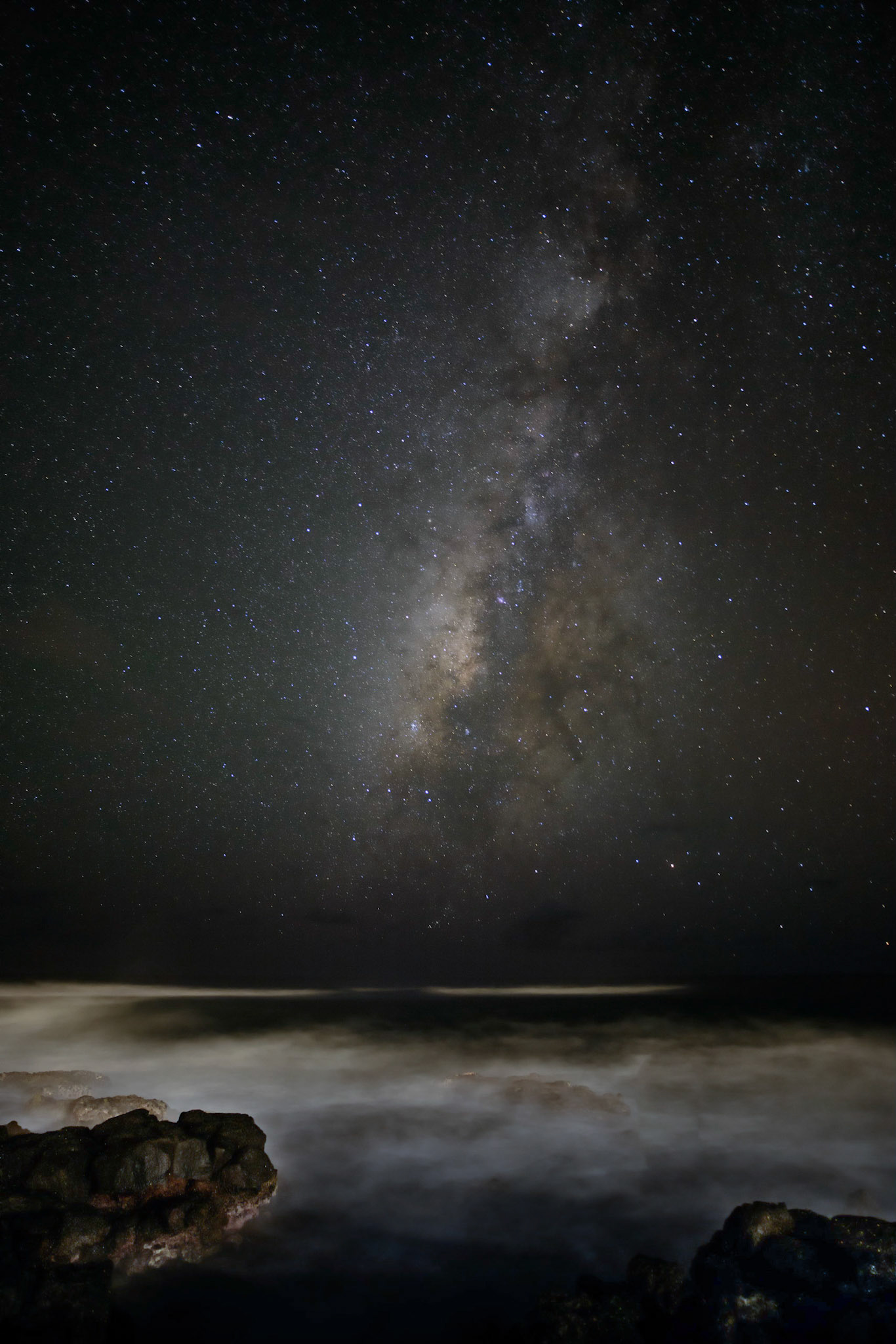 Galaxy over surf, Kauai