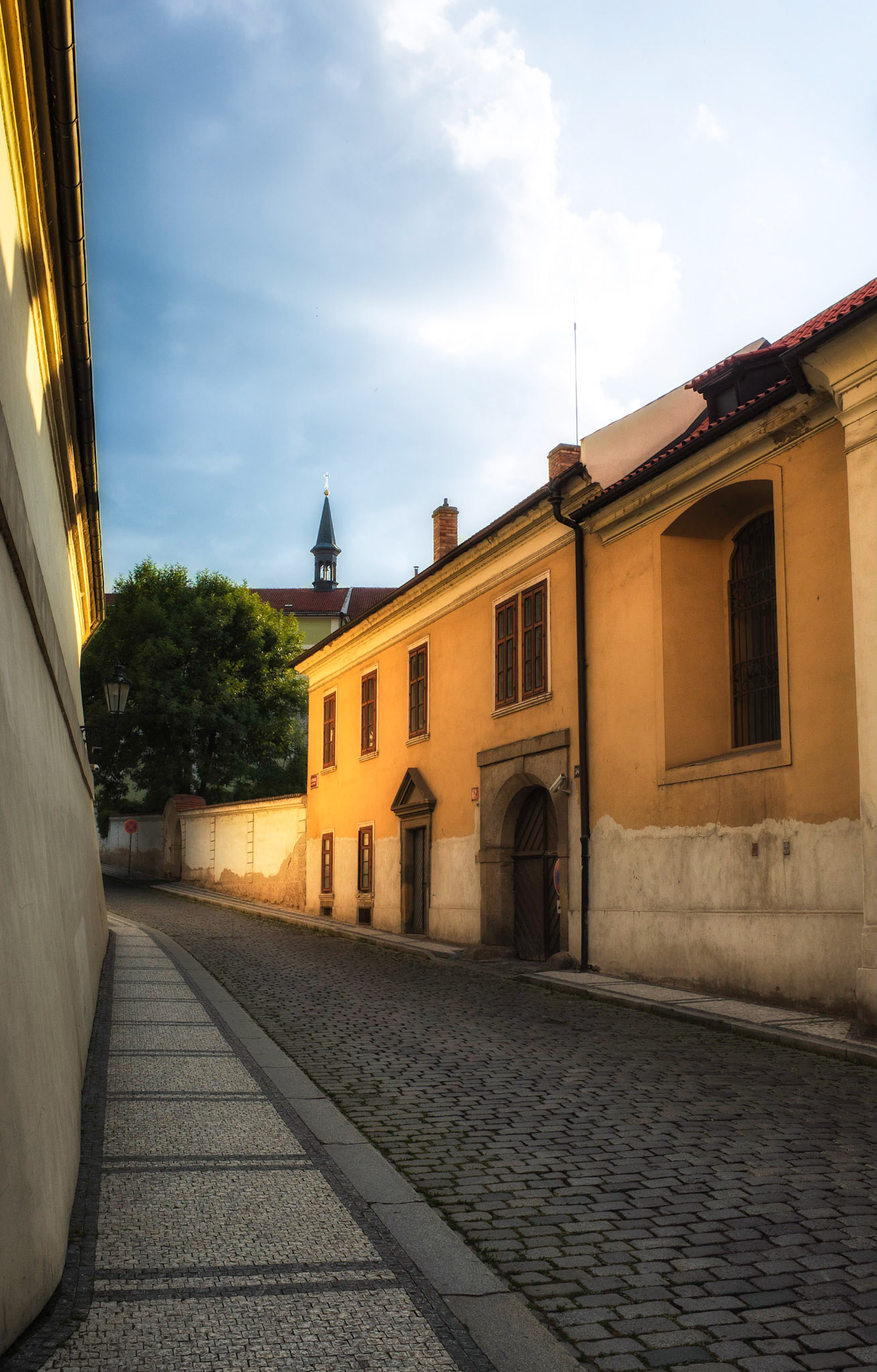 Street in Strahov at sunset