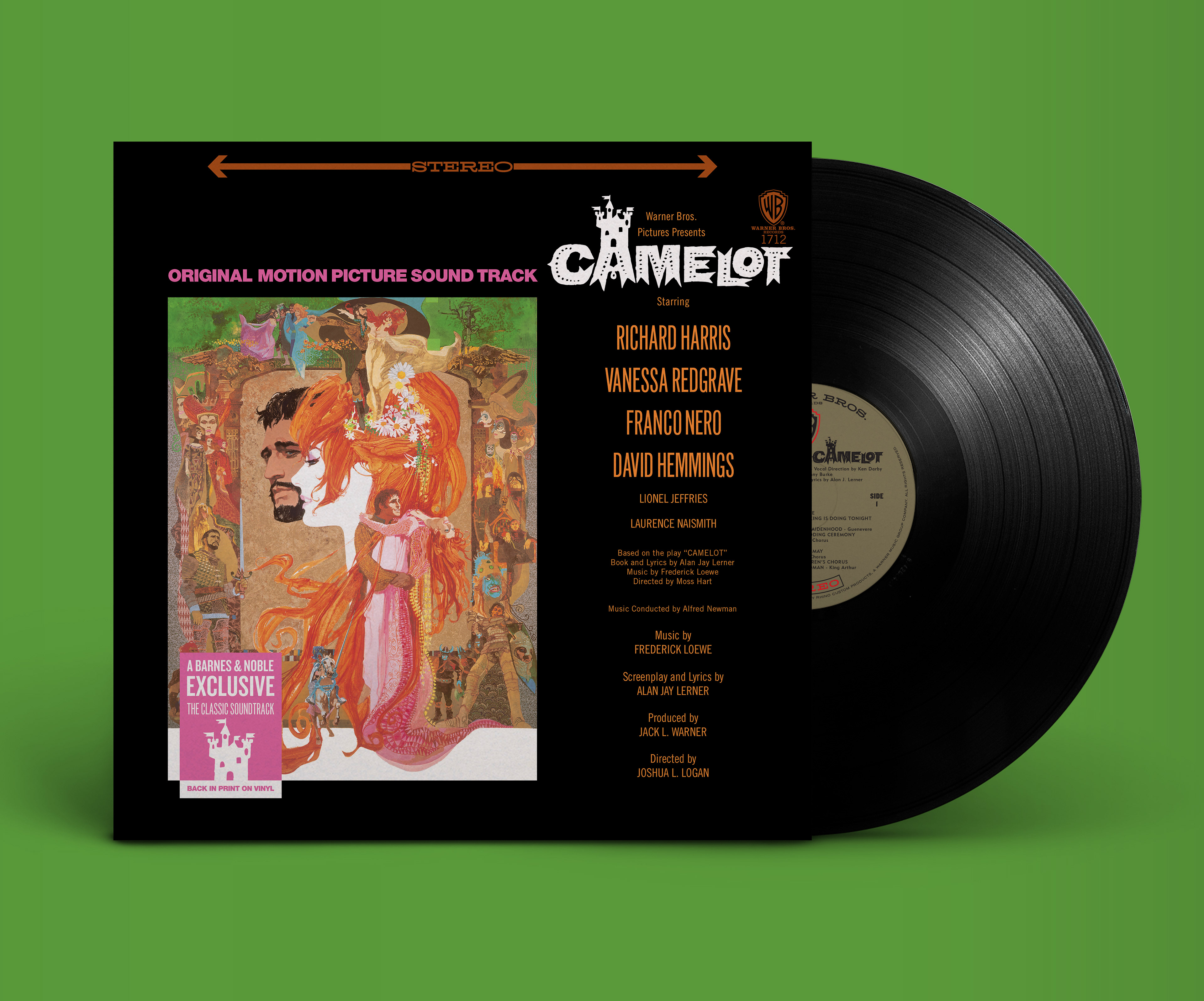Camelot Original Soundtrack LP art recreation: illustration restoration and recoloring from original art board archives, typesetting and production files