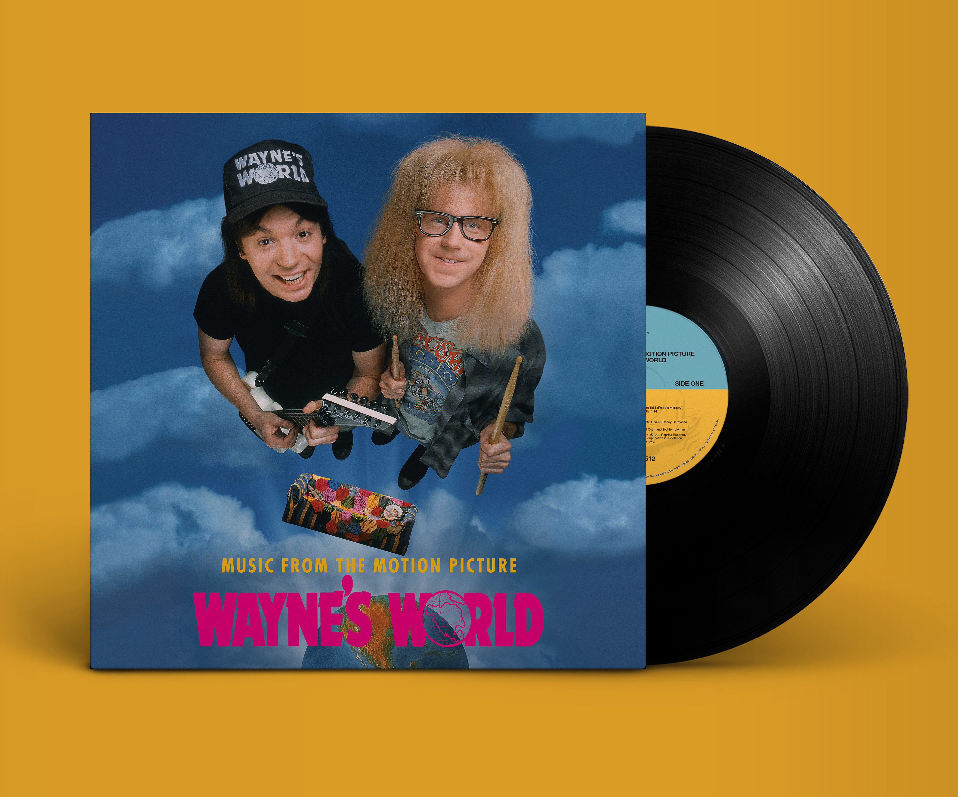 "Wayne's World" Soundtrack LP art recreation: image restoration and collaging from original transparency archives, typesetting and production files
