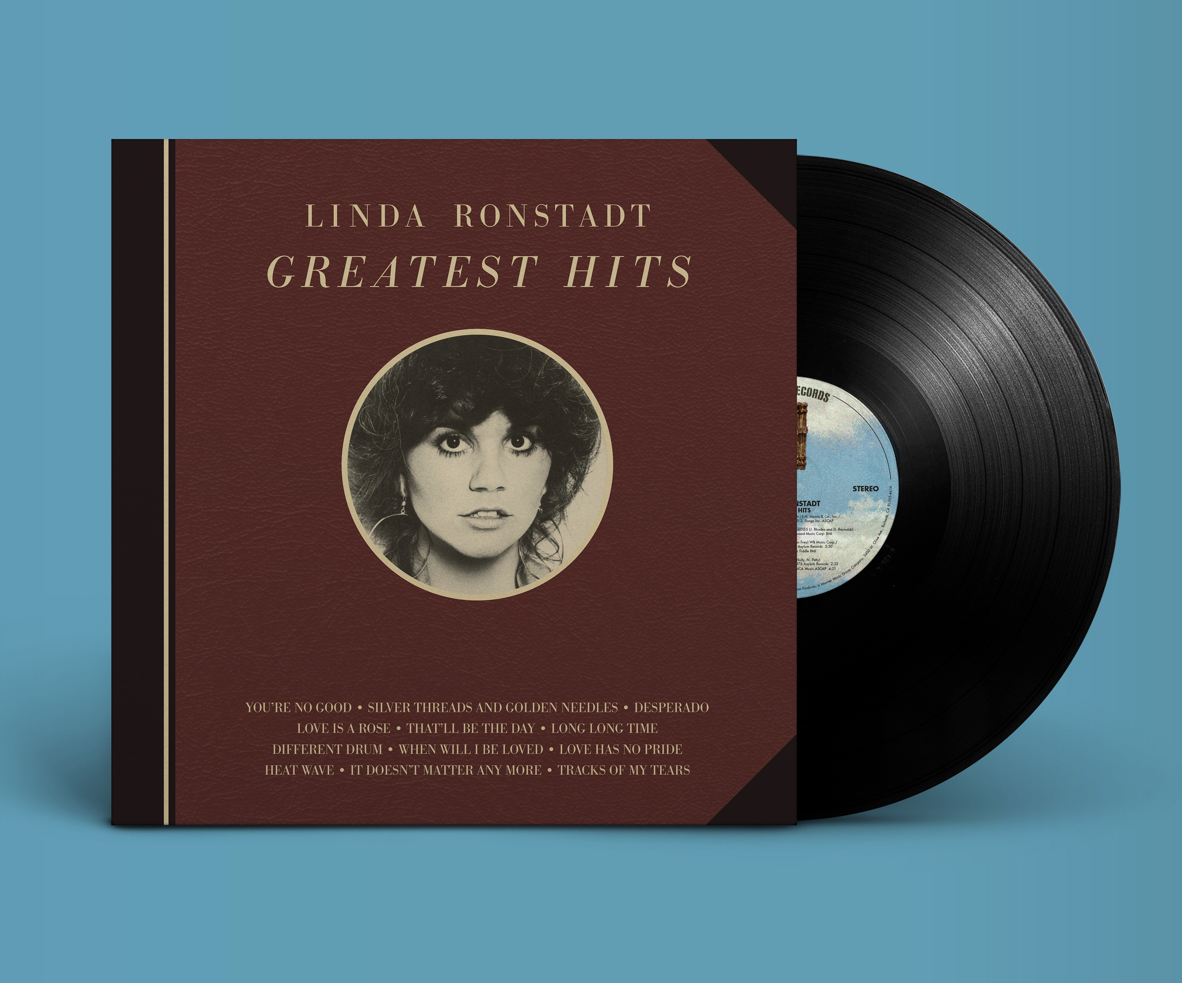 LInda Ronstadt Greatest Hits LP art recreation: image restoration, typesetting, texturized leather embossing recreation and production files