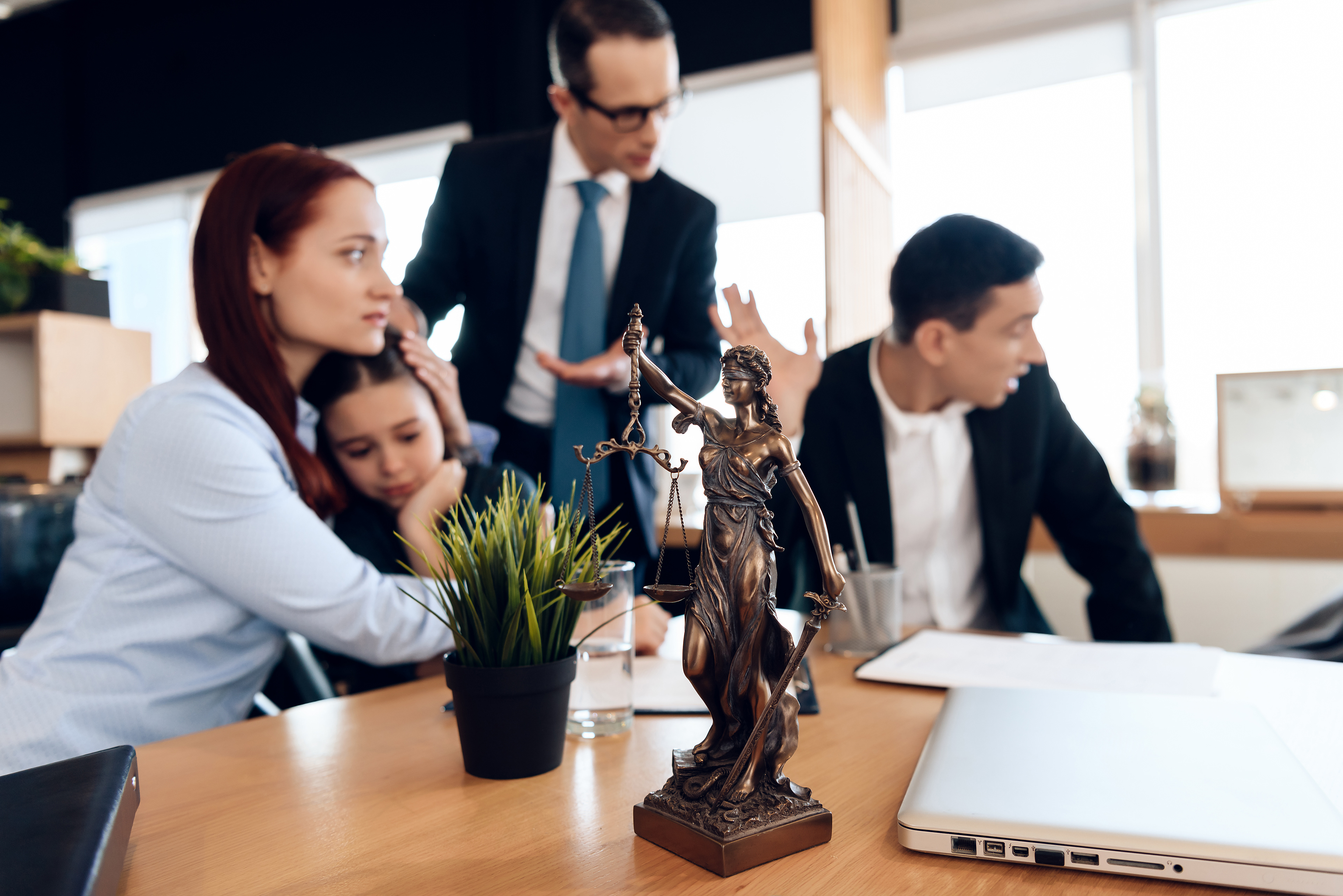Family divorce with lawyer and child