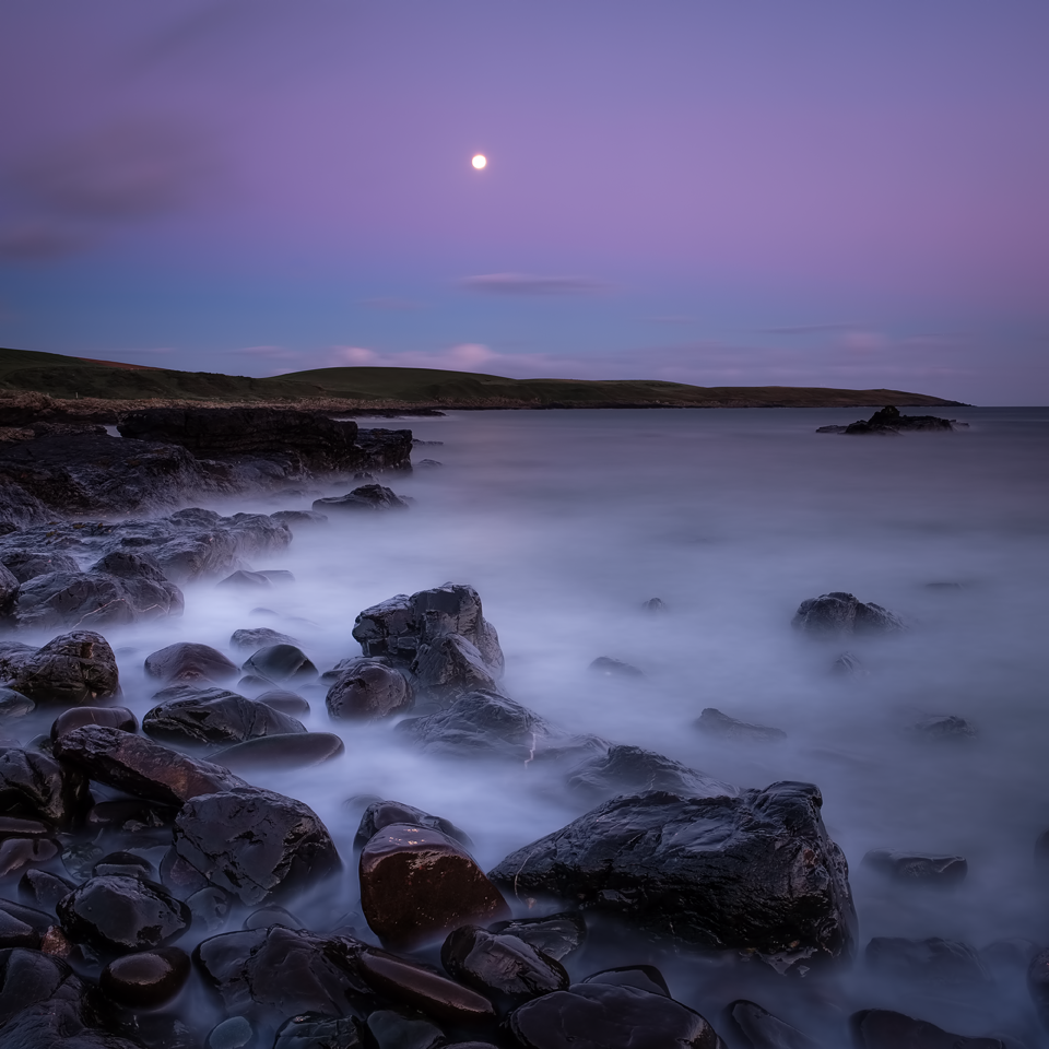 "Moonrise", Dally Bay, Rhinns of Galloway, 2017.