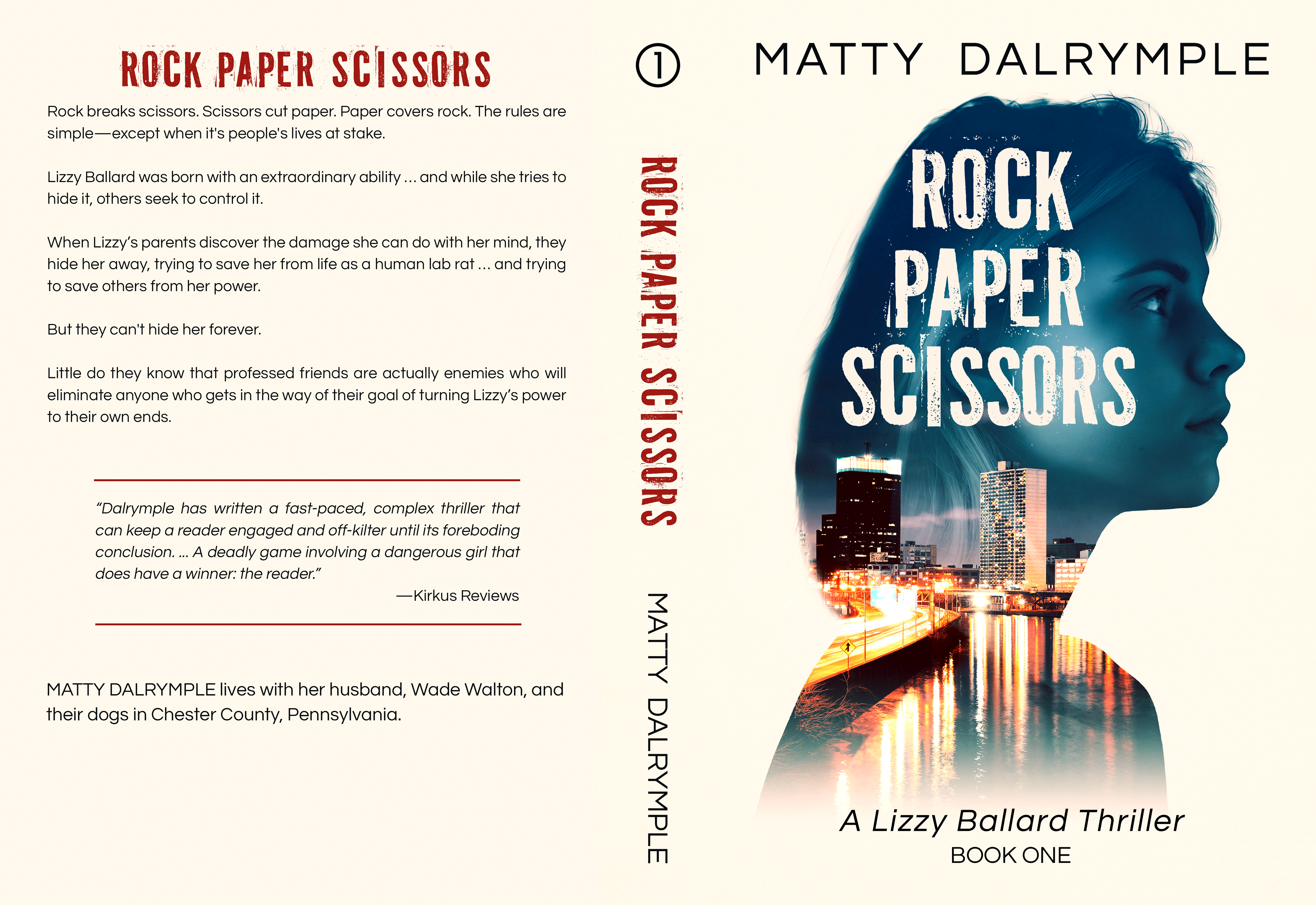 Full print spread design for "Rock Paper Scissors" by Matty Dalrymple