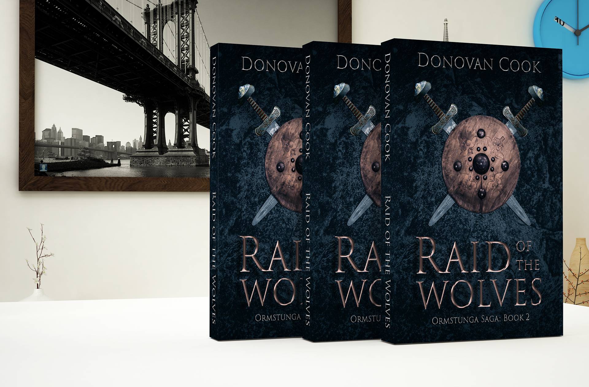 book cover design created for the novel "Raid of Wolves."