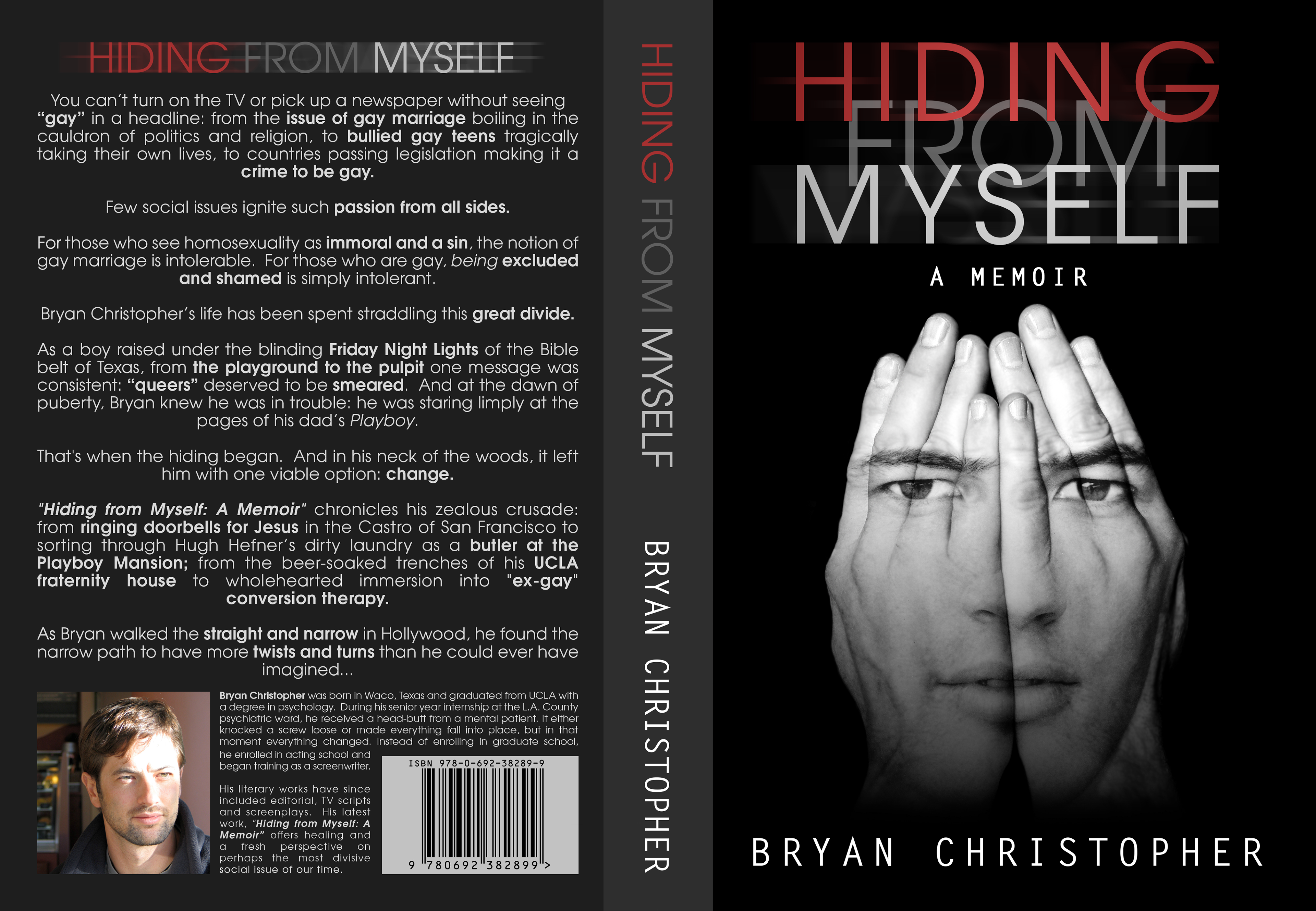 Print spread design for "Hiding From Myself" by Bryan Christopher