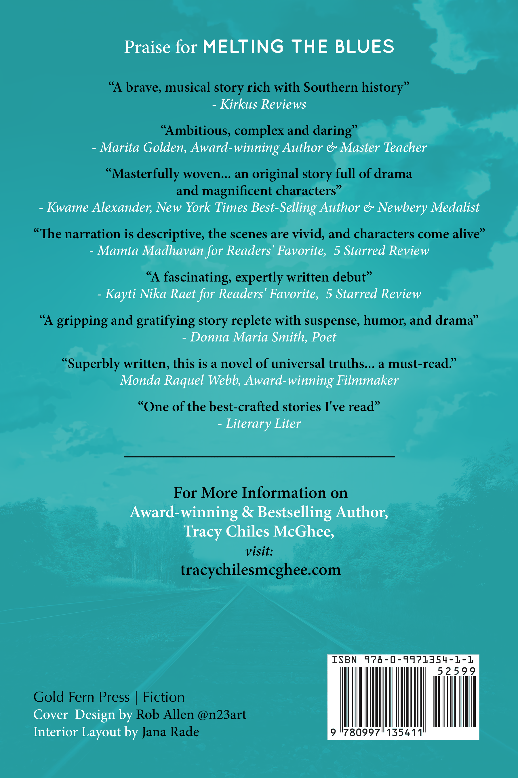 Back cover layout design for "Melting The Blues" by Tracy Chiles McGhee