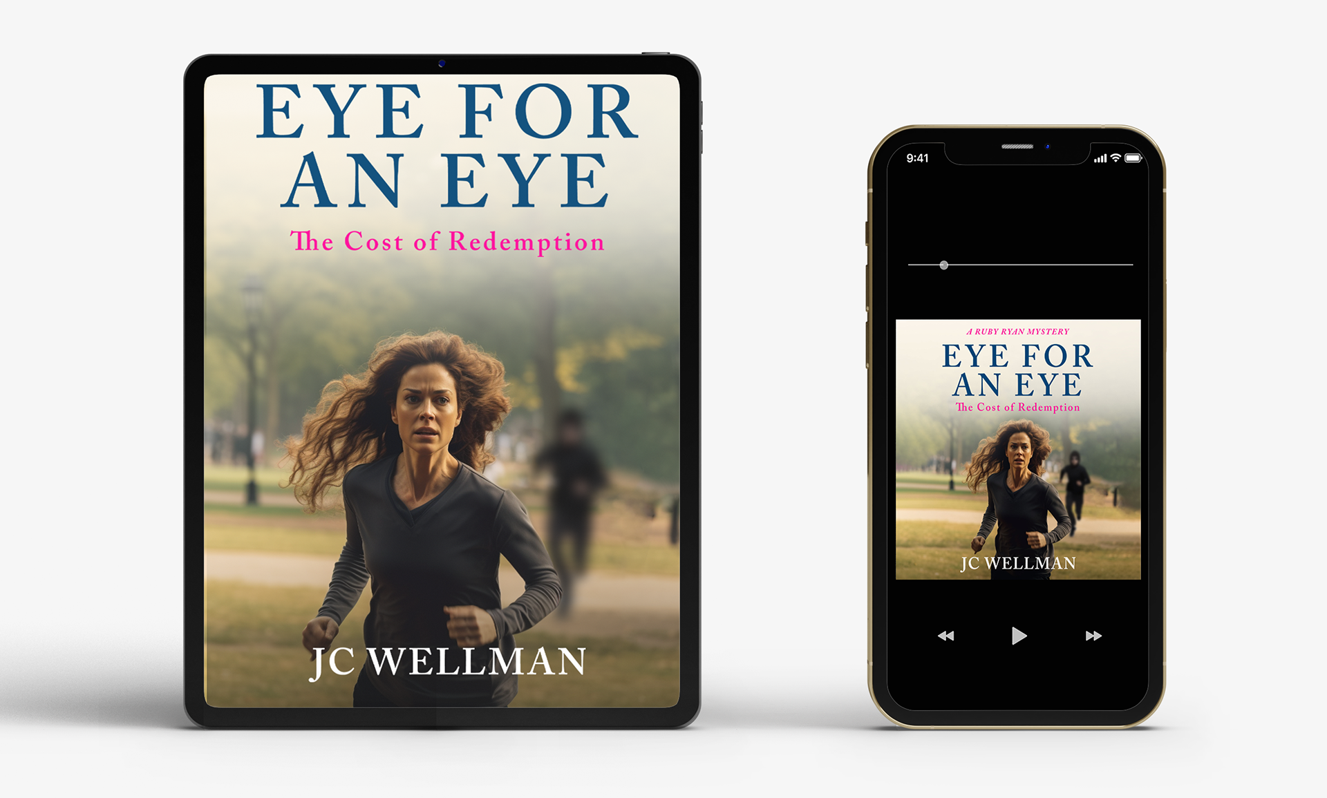 Ebook and Audiobook cover designs for "Eye For An Eye" by JC Wellman