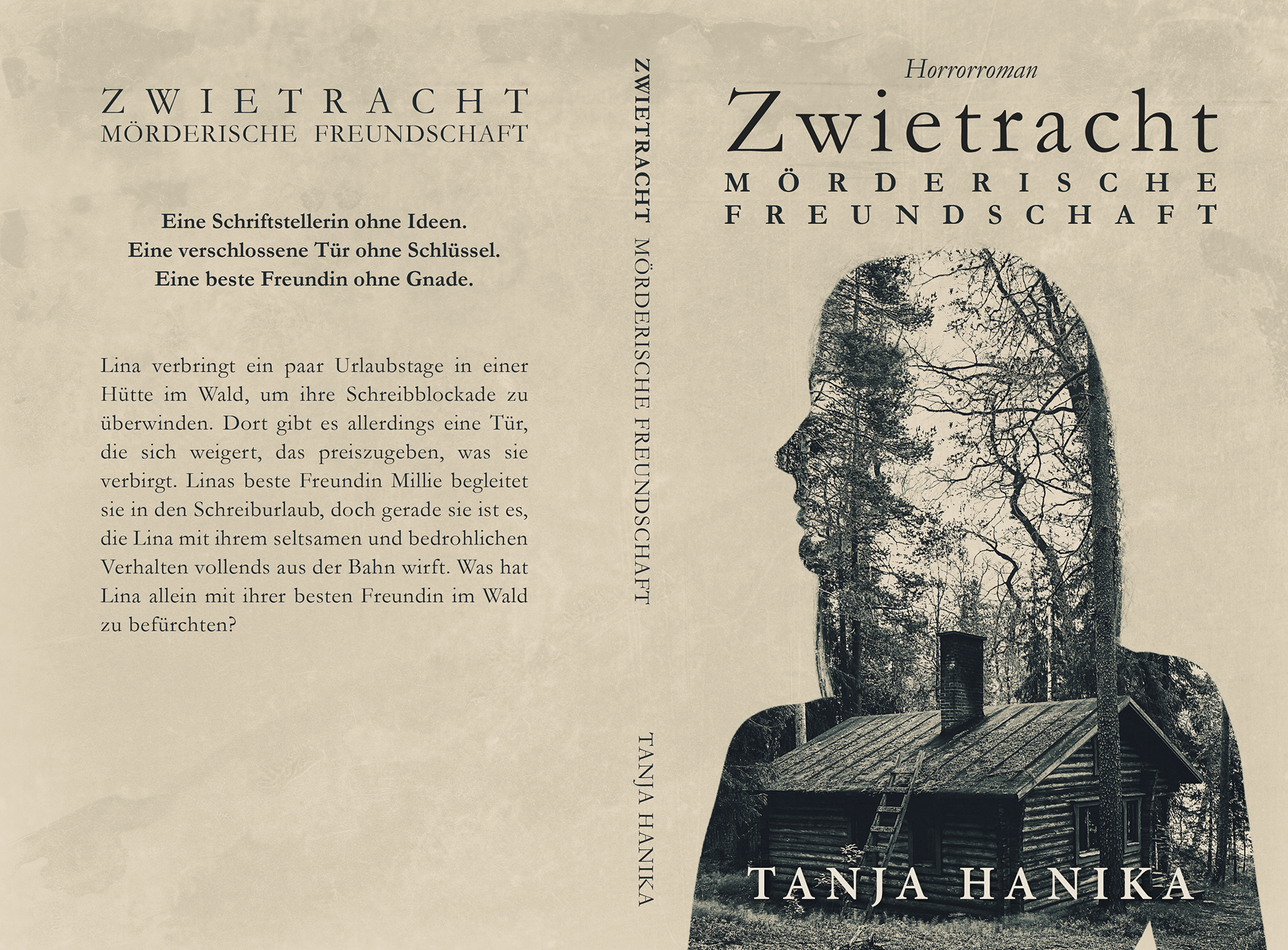Print spread design for "Zwietracht – Mörderische Freundschaft" by Tanja Hanika.