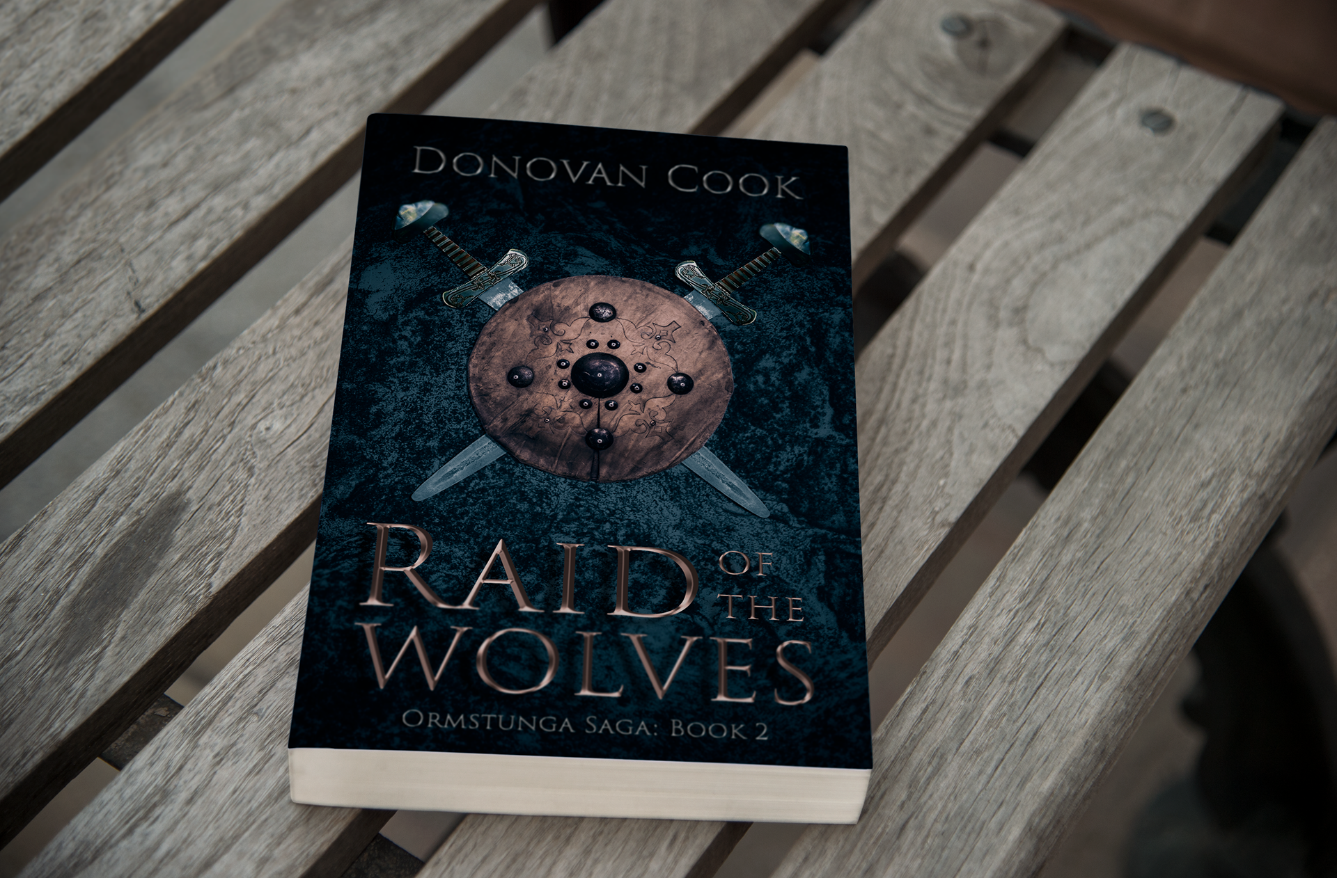 book cover design created for the novel "Raid of Wolves."