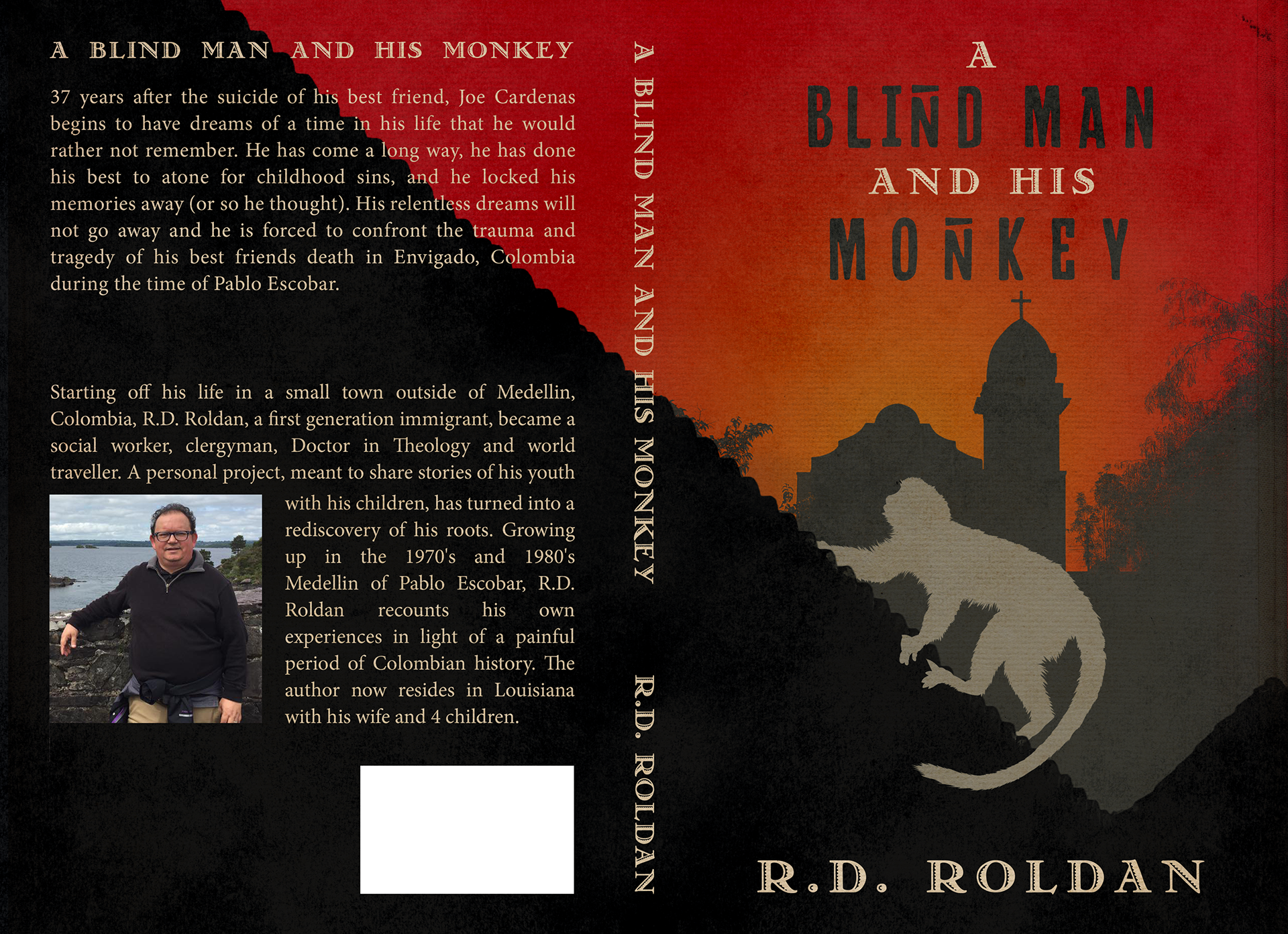 Print spread design for "A Blind Man and His Monkey" by R.D. Roldan 