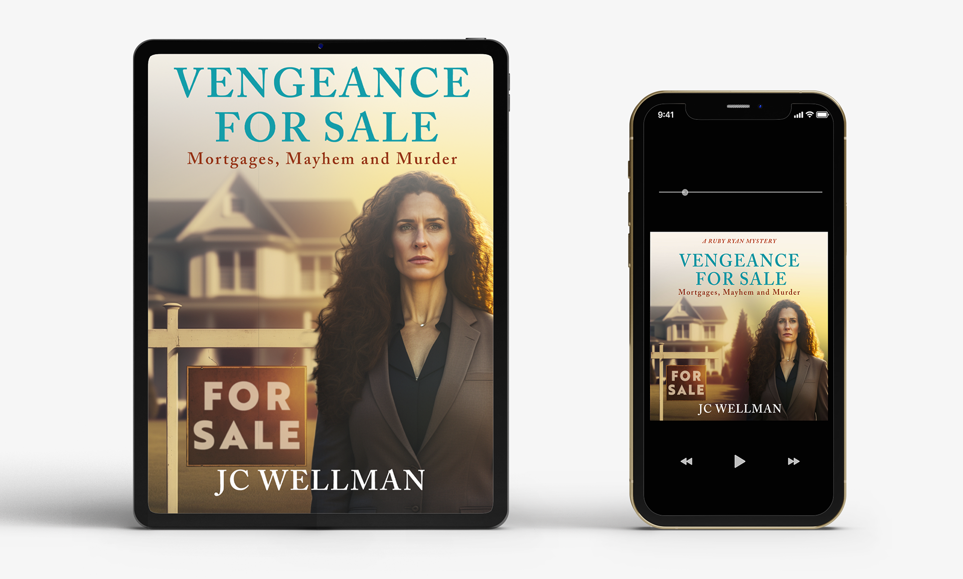 Ebook and Audiobook cover designs for "Vengeance For Sale" by JC Wellman