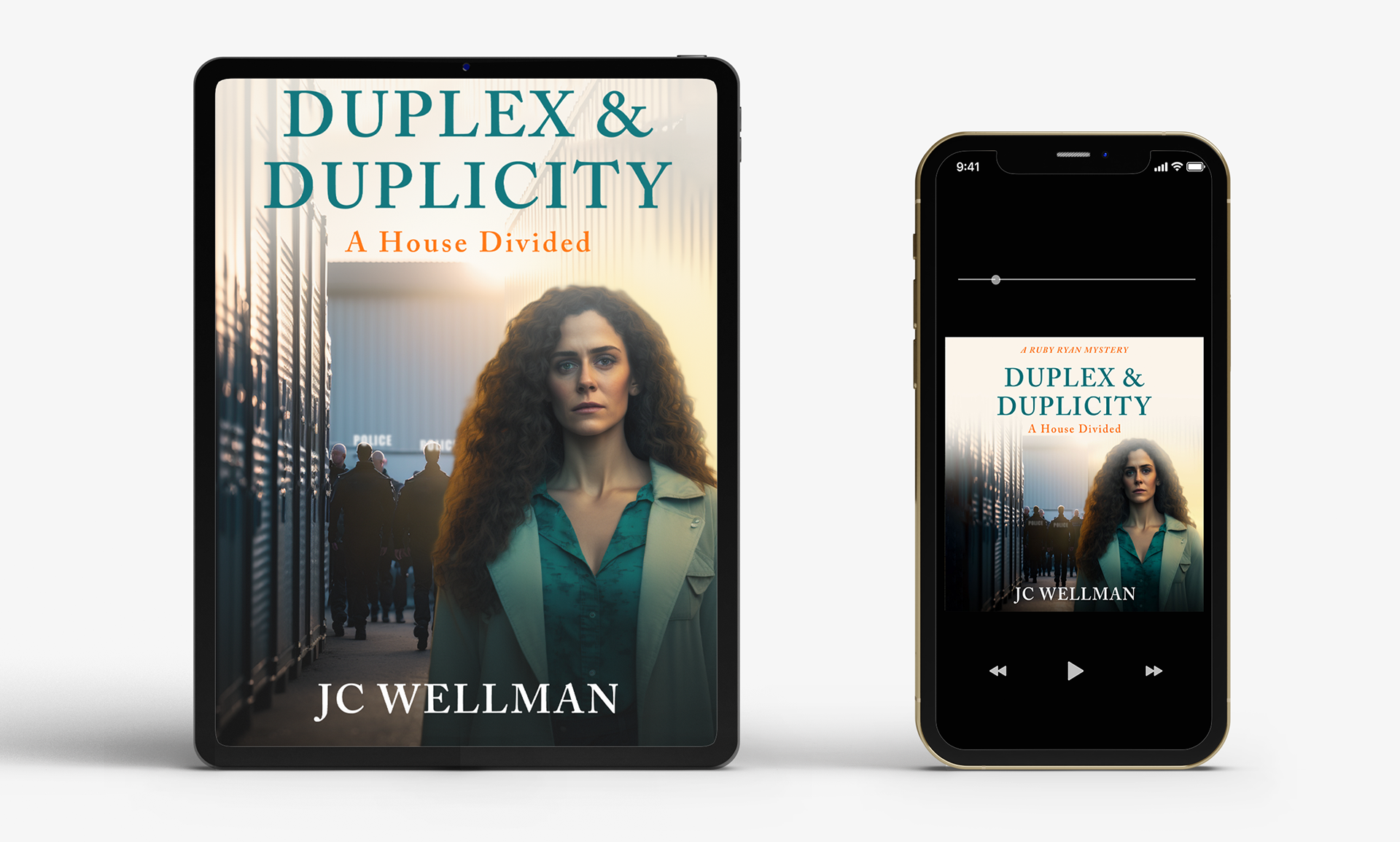 Ebook and Audiobook cover designs for "Duplex and Duplicity" by JC Wellman