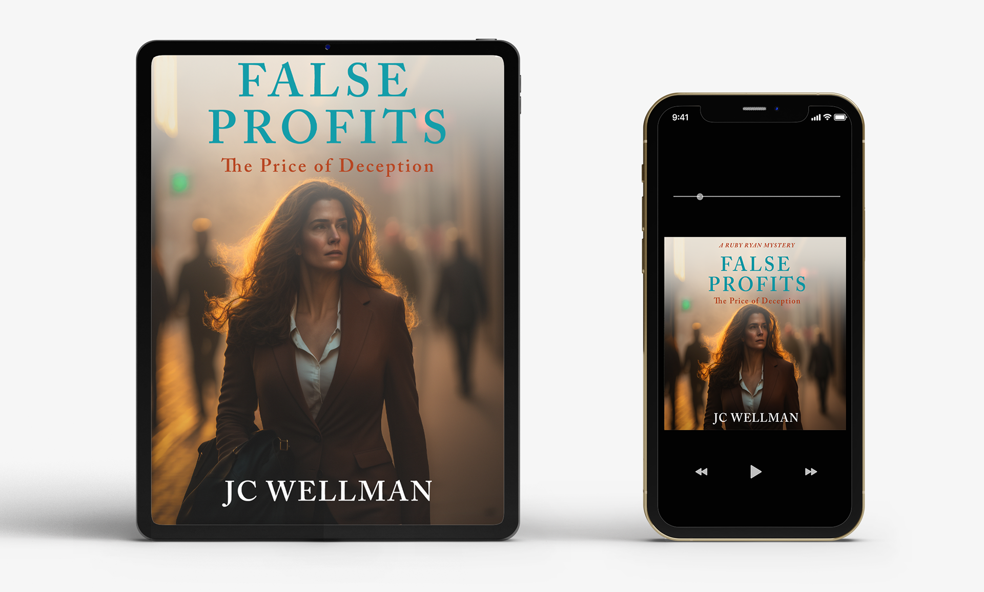 Ebook and Audiobook cover designs for "False Profits" by JC Wellman